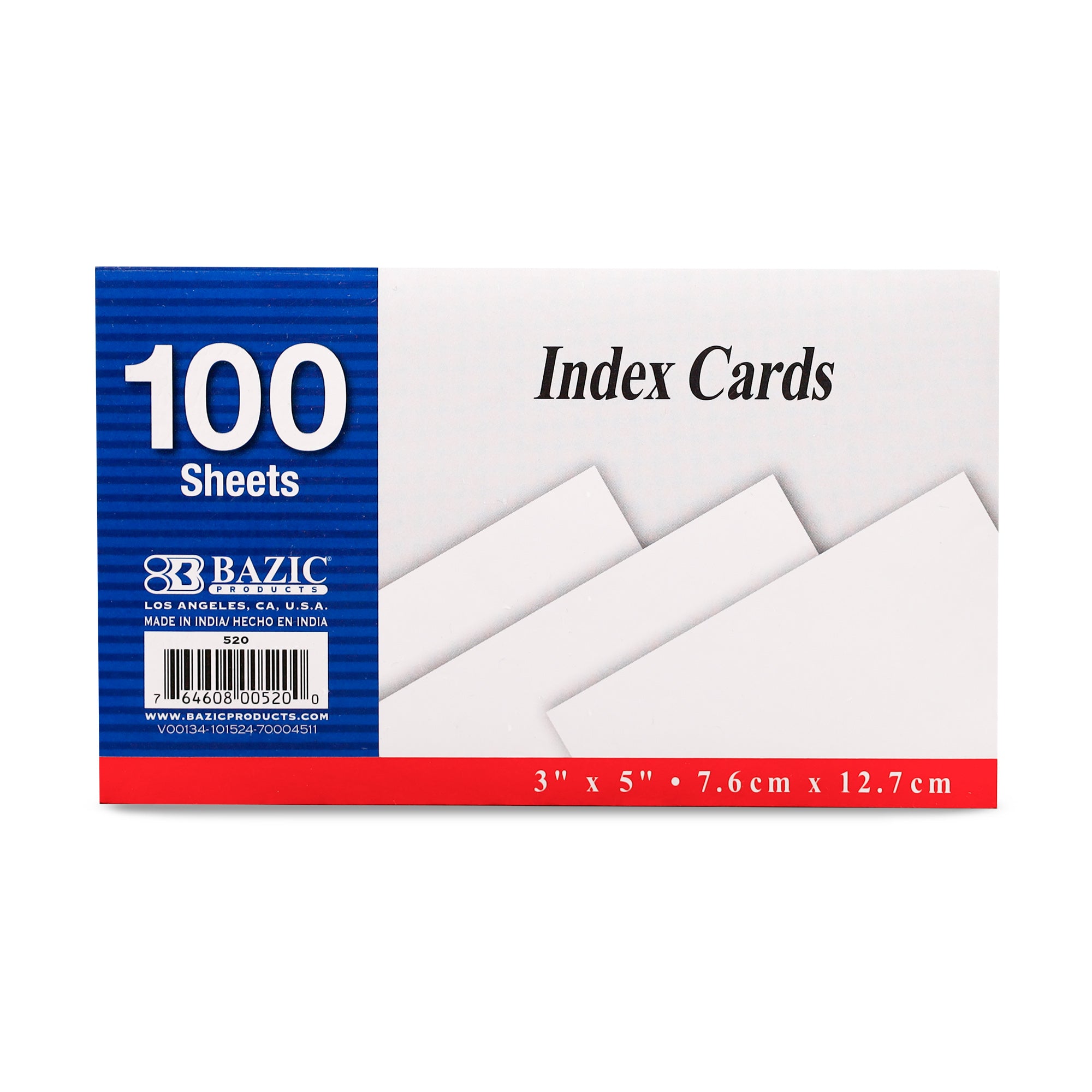 100 Ct. 3" X 5" Unruled White Index Card