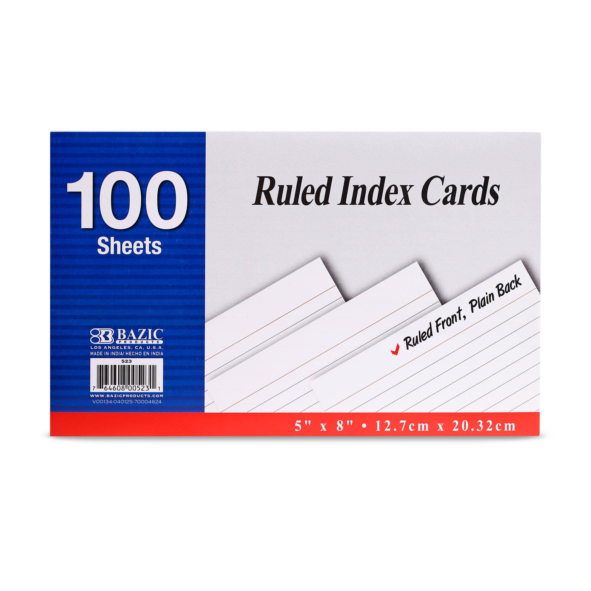 100 Ct. 5" X 8" Ruled White Index Card 100 Ct. 5" X 8" Ruled White Index Card