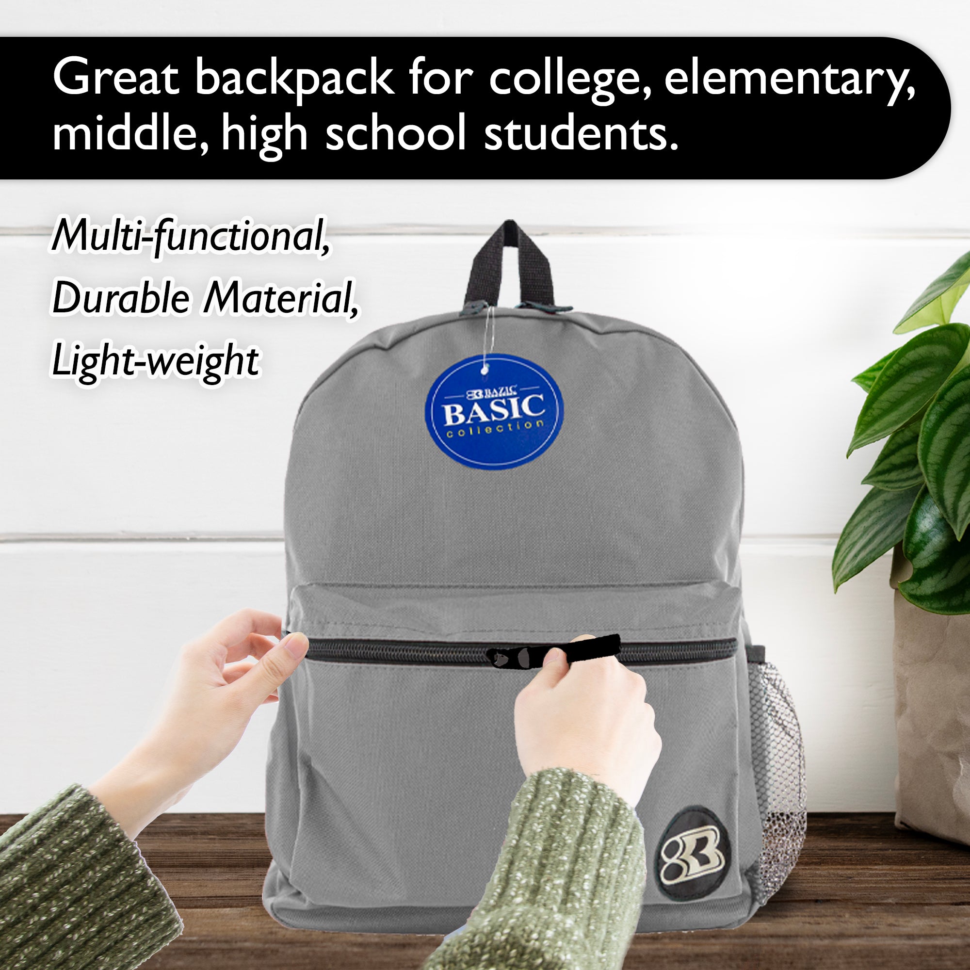 16" Gray Basic Backpack