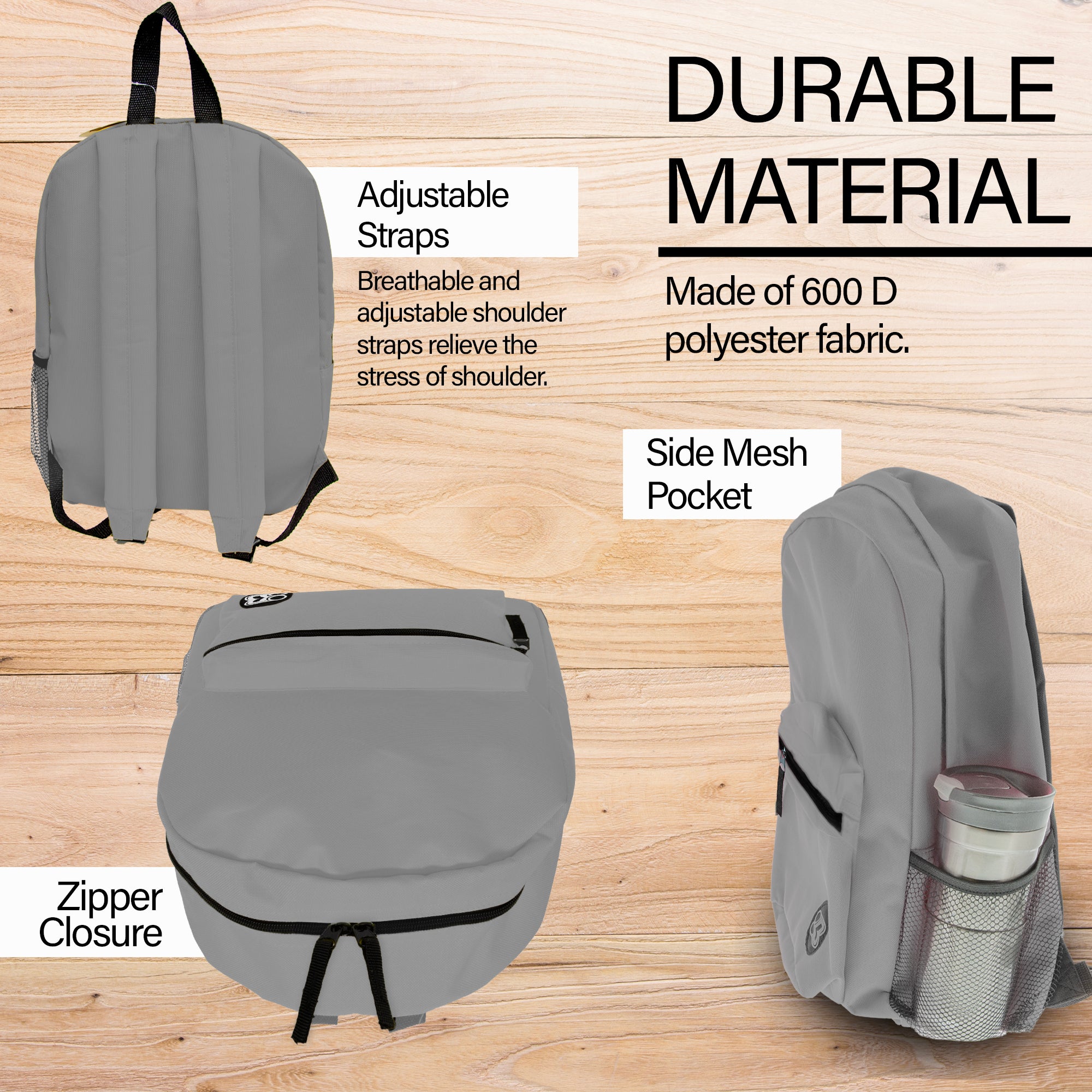 16" Gray Basic Backpack
