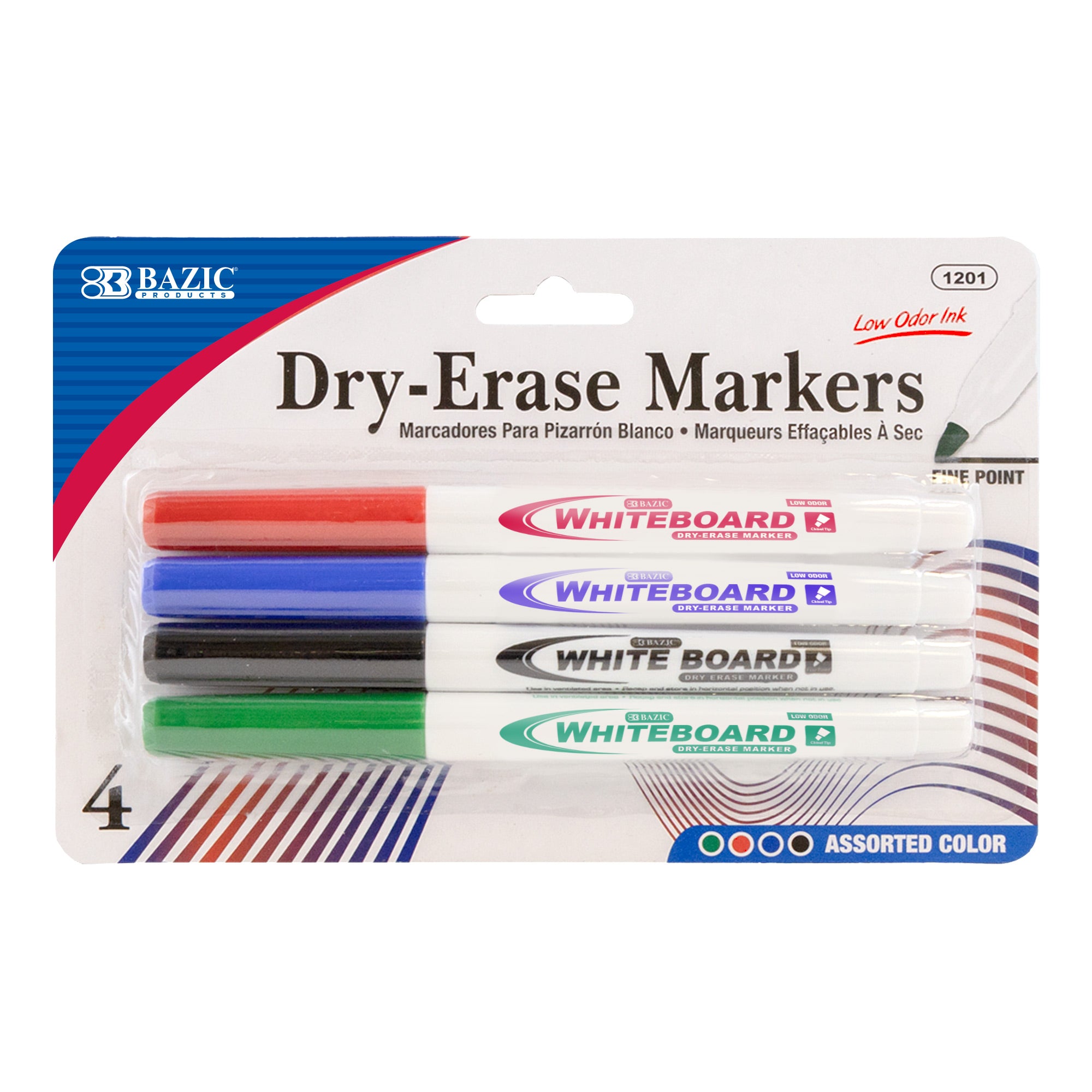 Assorted Colors Fine Tip Dry-Erase Markers (4/Pack)