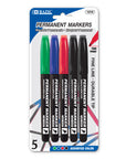 Assorted Colors Fine Tip Permanent Markers w/ Pocket Clip (5/Pack)