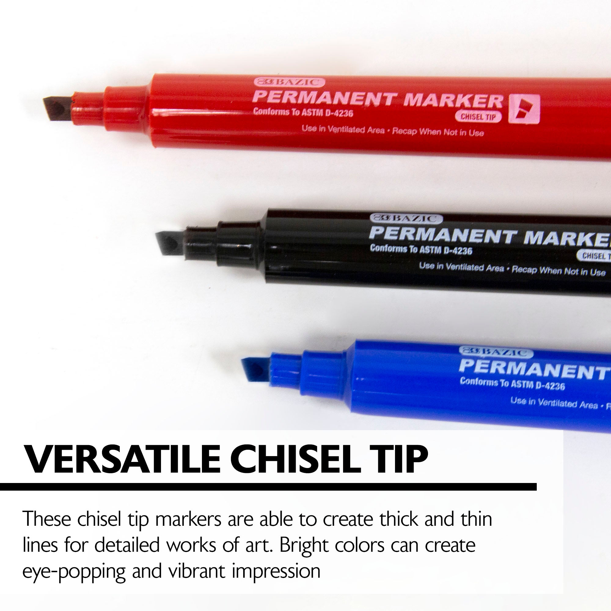 Assorted Colors Chisel Tip Jumbo Permanent Markers (3/Pk)