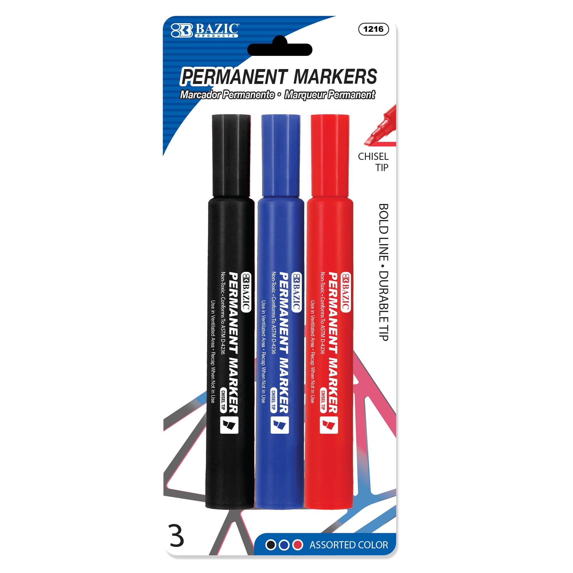Assorted Colors Chisel Tip Jumbo Permanent Markers (3/Pk)