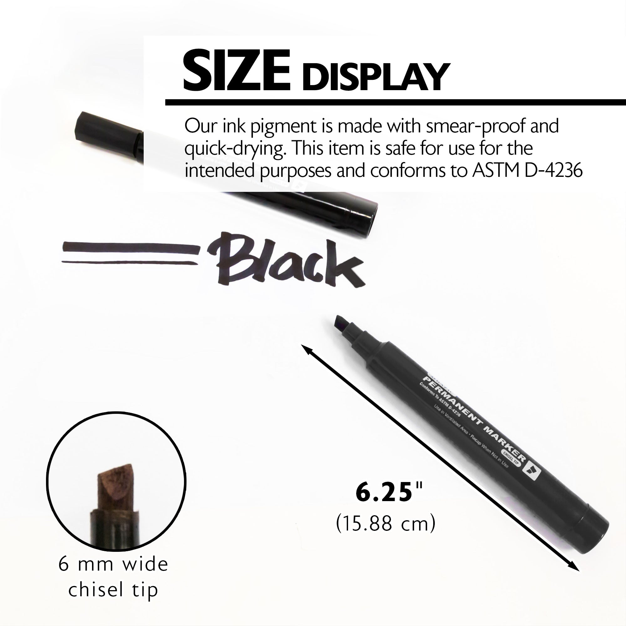 Black Chisel Tip Jumbo Permanent Markers (3/Pack)