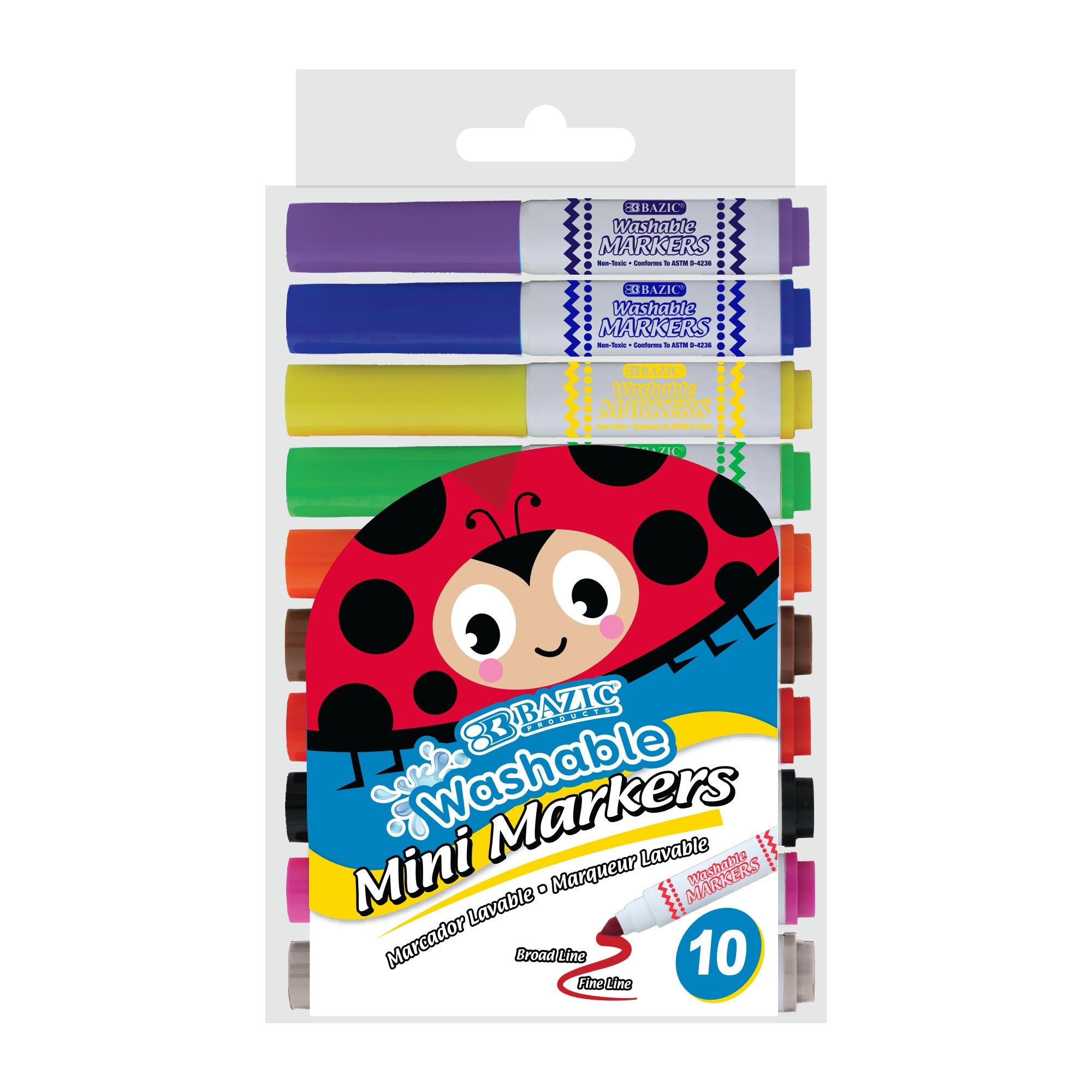 10 Colors Broad Line Mini Washable Markers