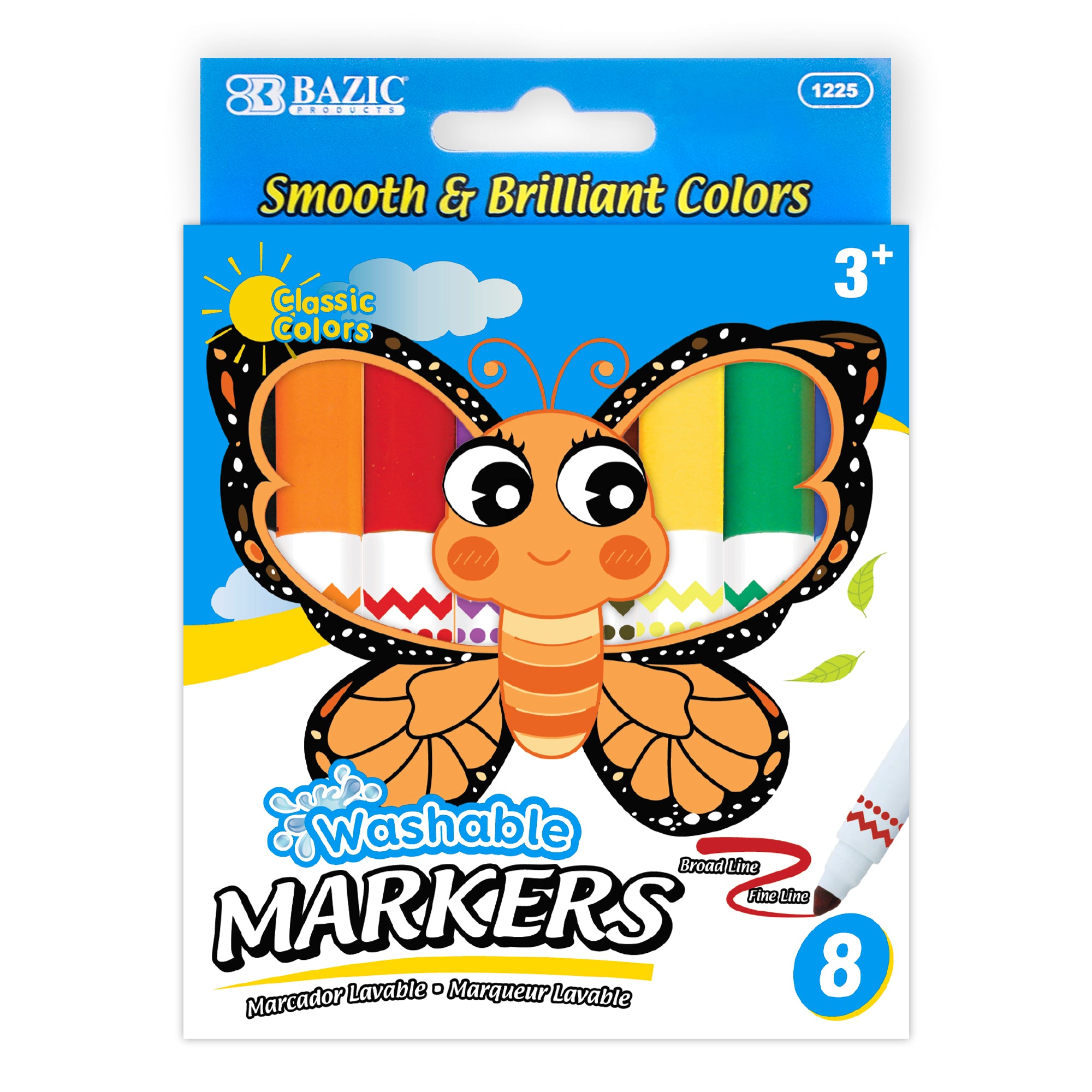 Washable Jumbo Markers, Broad Line, 8 Colors, Non-Toxic – BAZIC Store
