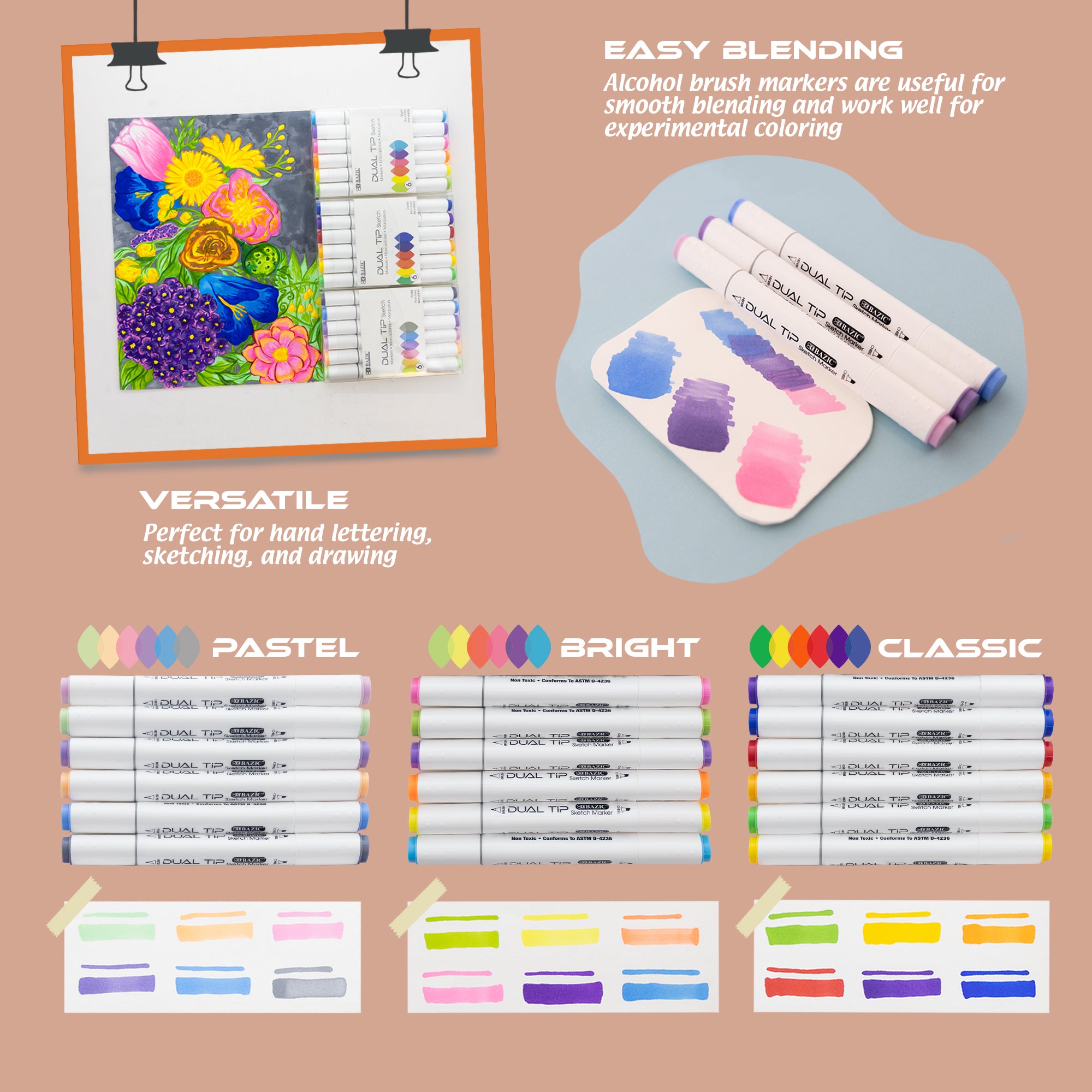 6 Primary Colors Dual Tip Sketch Markers