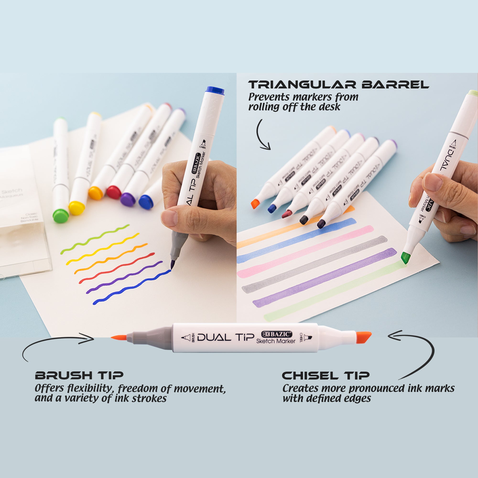6 Primary Colors Dual Tip Sketch Markers
