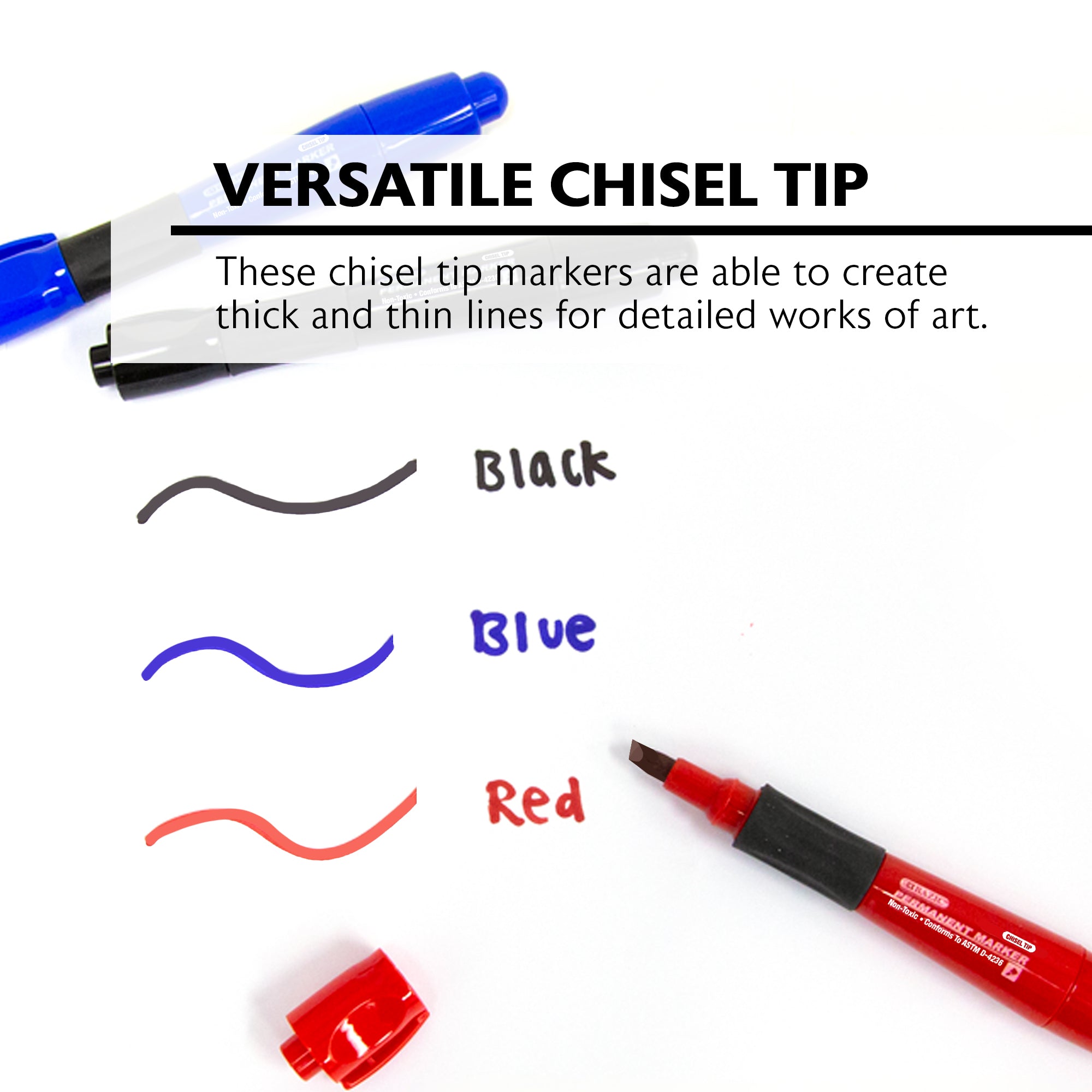 Assorted Colors Chisel Tip Jumbo Permanent Markers w/ Grip (3/Pack)