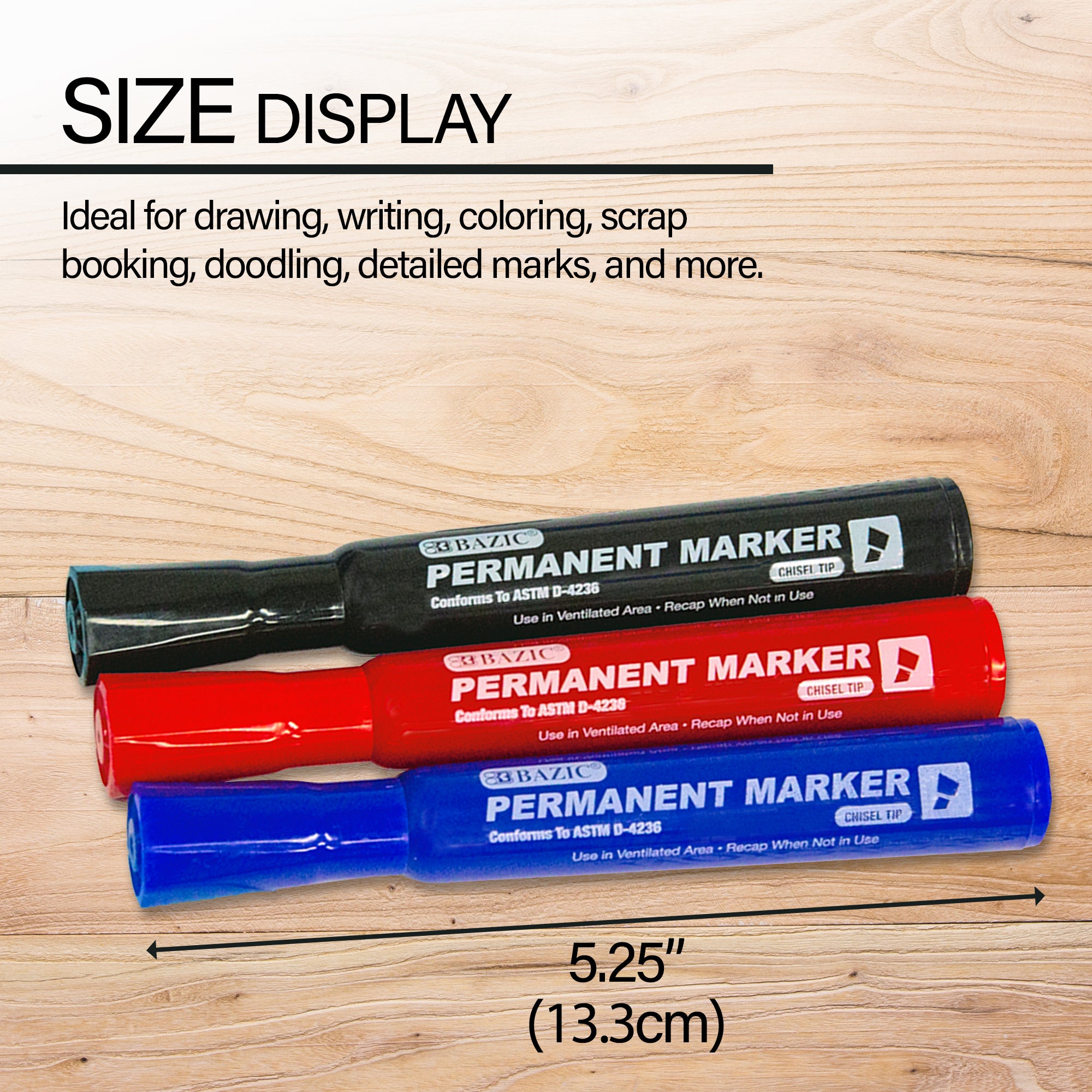 Assorted Colors Chisel Tip Desk Style Permanent Markers (3/Pack)