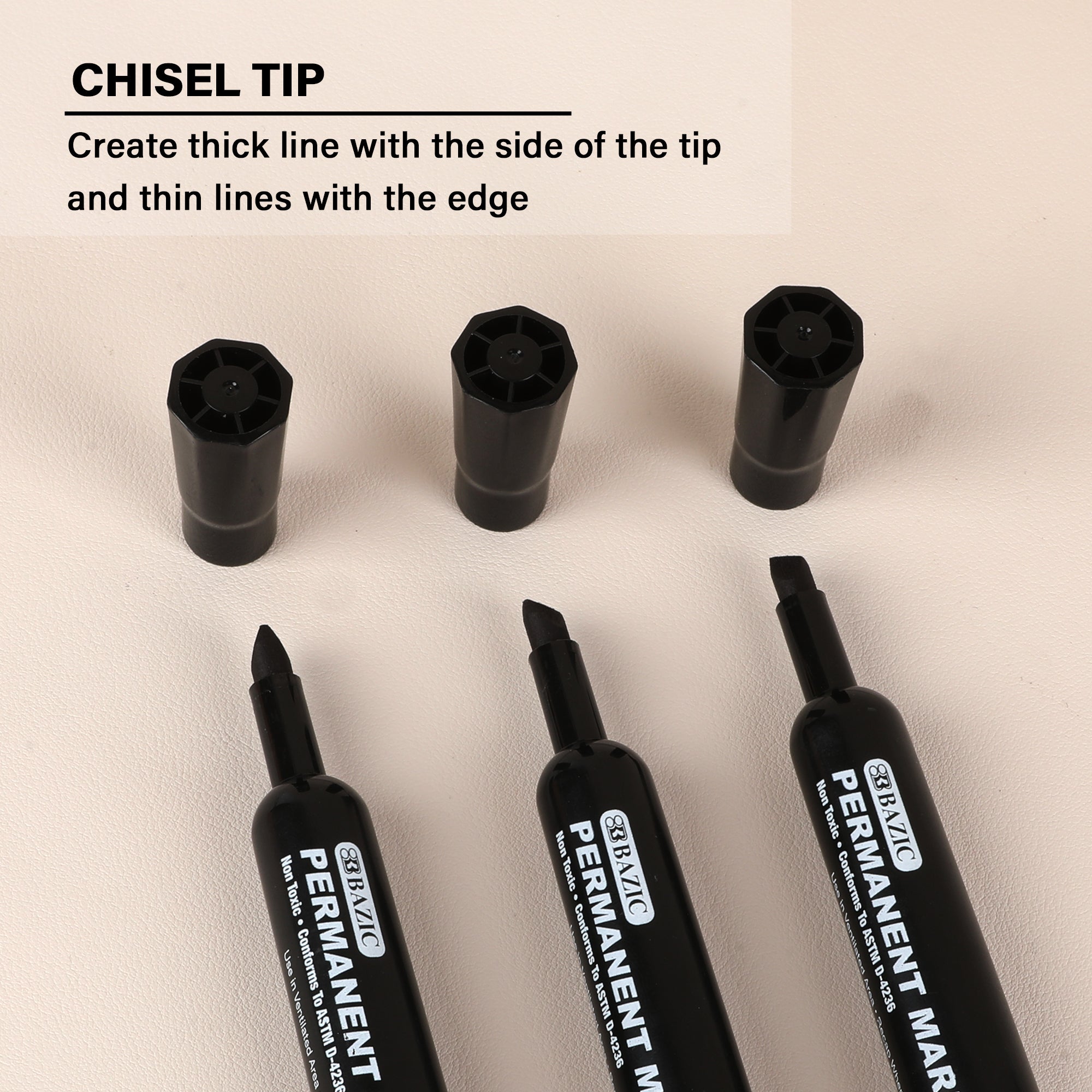 Black Chisel Tip Desk Style Permanent Markers (3/Pack)