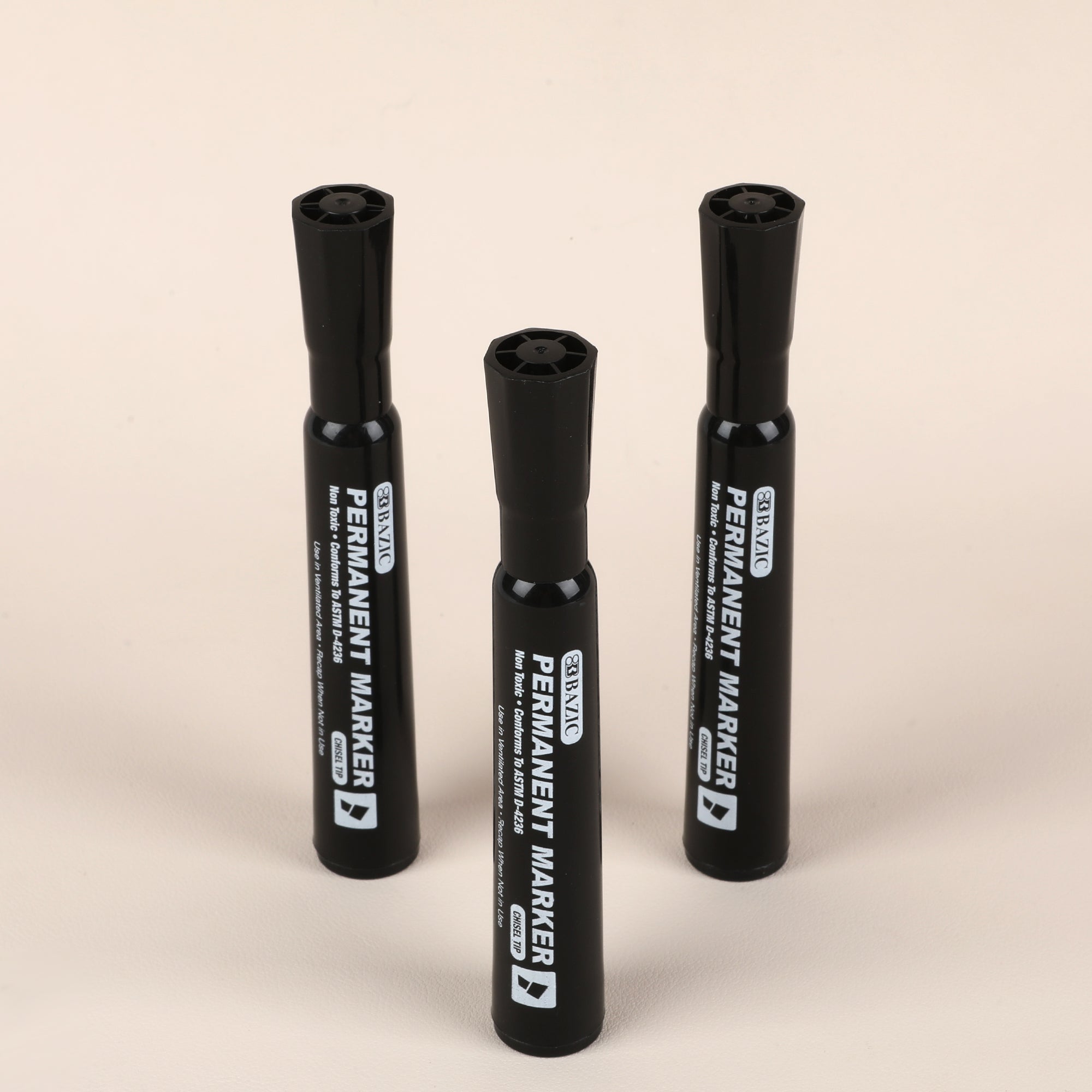 Black Chisel Tip Desk Style Permanent Markers (3/Pack)
