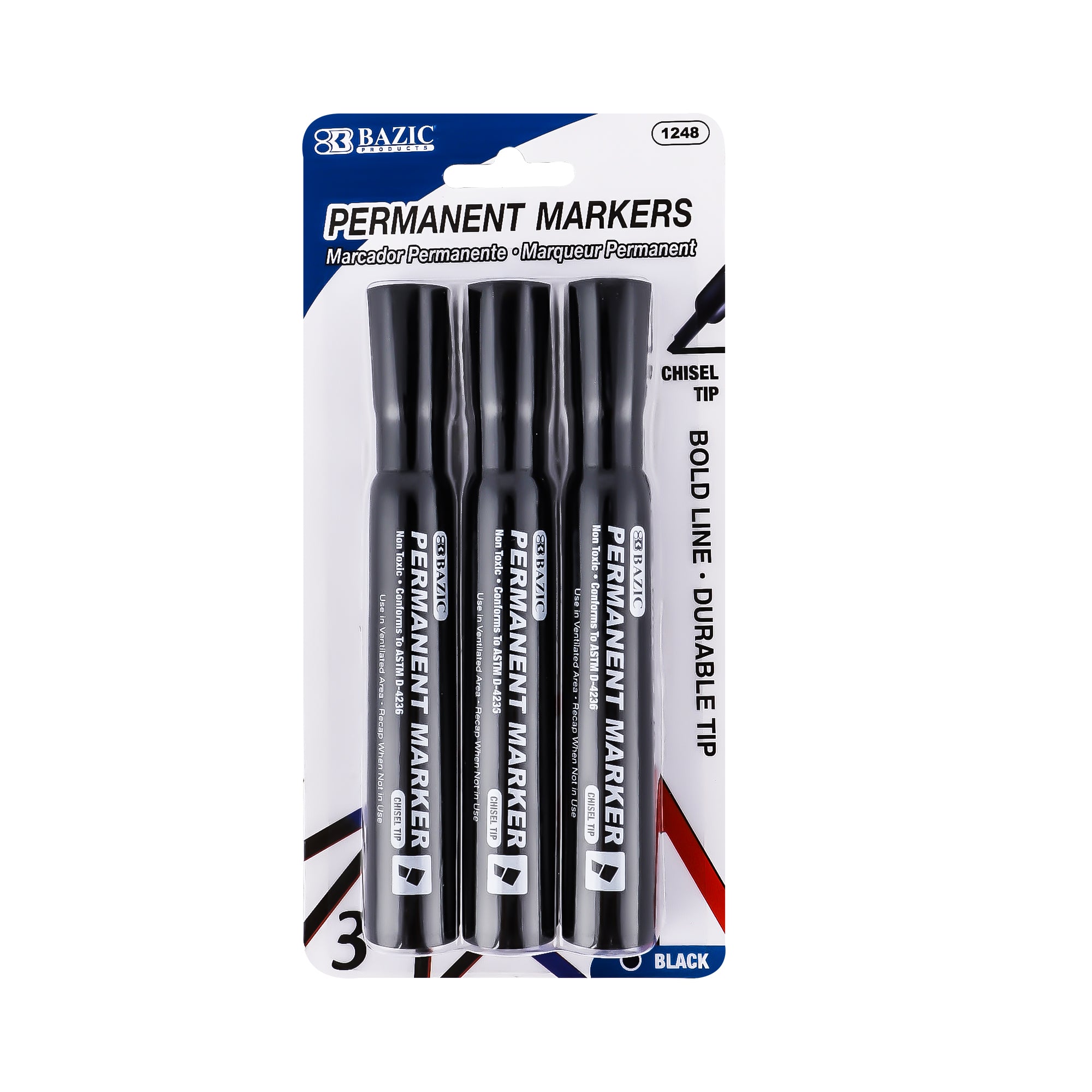 Black Chisel Tip Desk Style Permanent Markers (3/Pack)