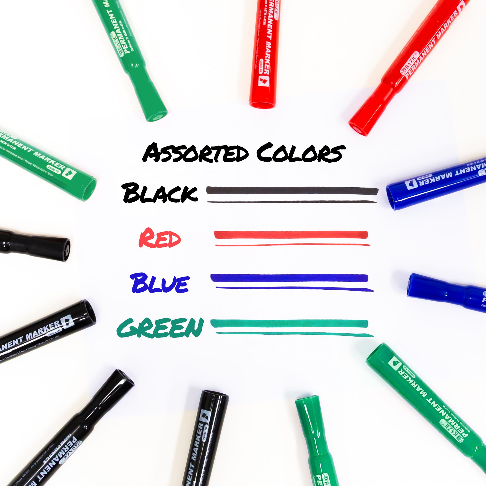 Assorted Colors Chisel Tip Desk Style Permanent Markers (4/Pack)
