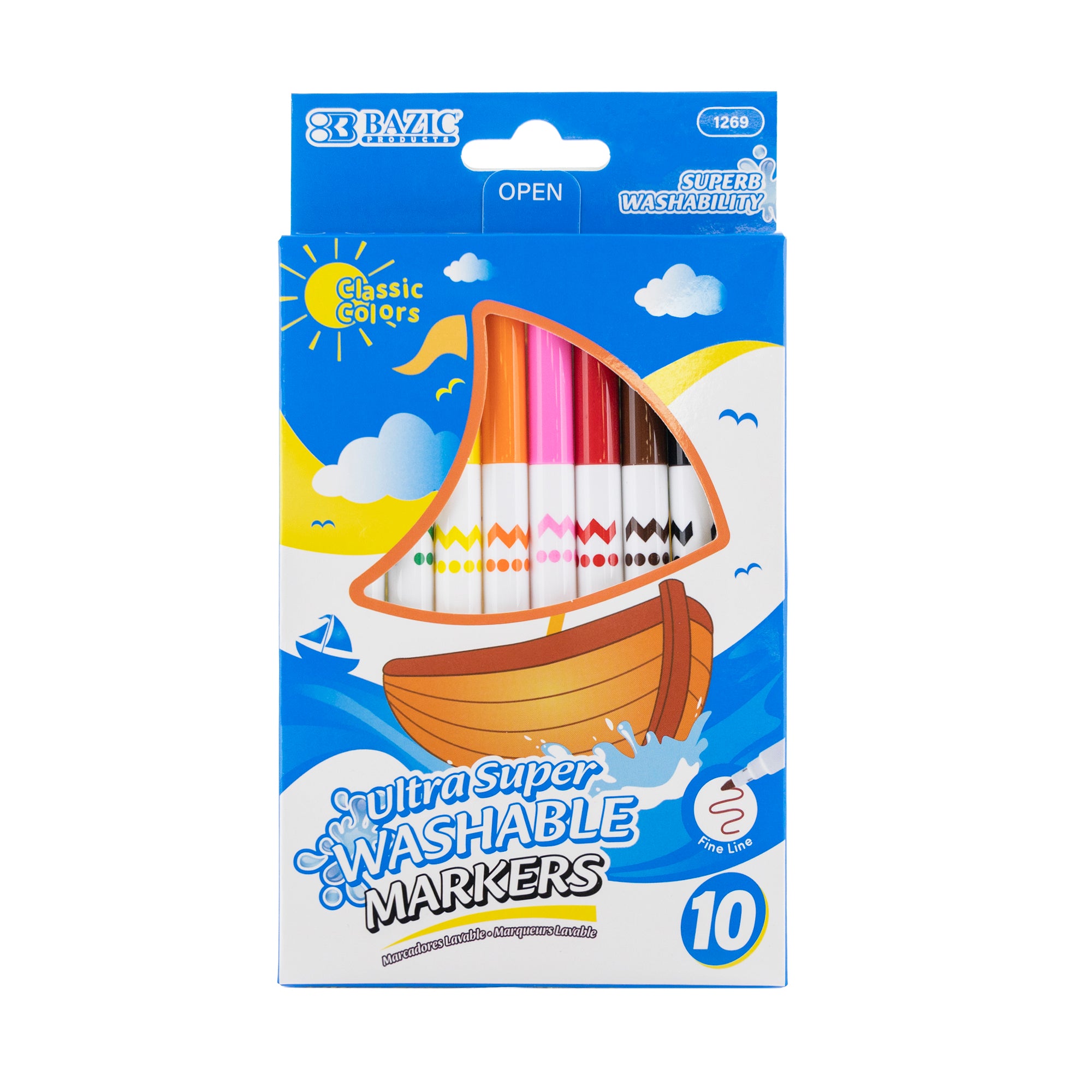 Super Washable Fine Line Markers, 10 Colors, Non-Toxic – BAZIC Store