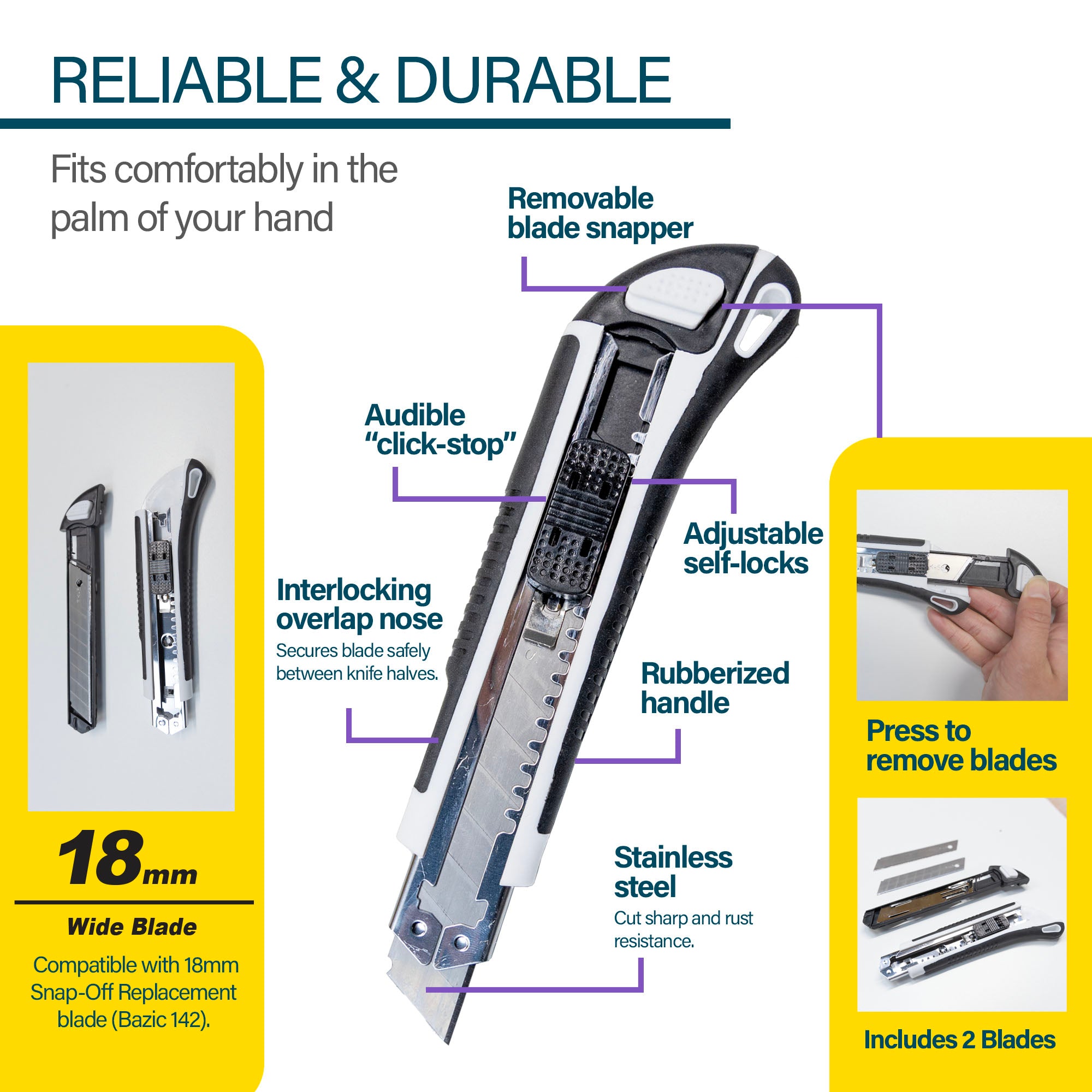 Heavy Duty Self Loading Cutter w/ Grip + 2 Replacement Blades