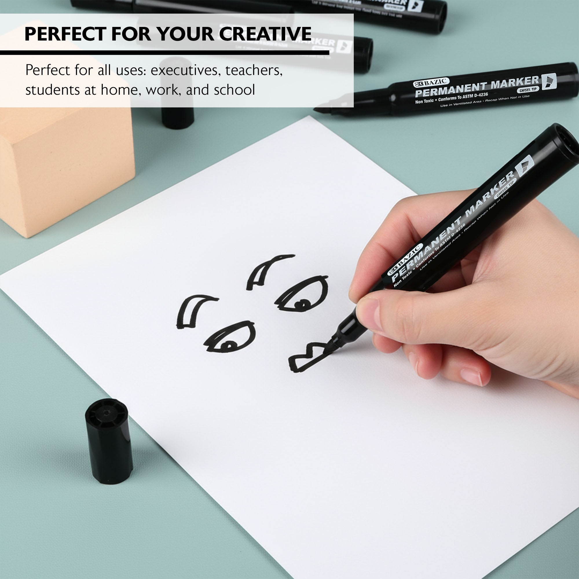 Black Colors Chisel Tip Desk Style Permanent Markers (12/Box)