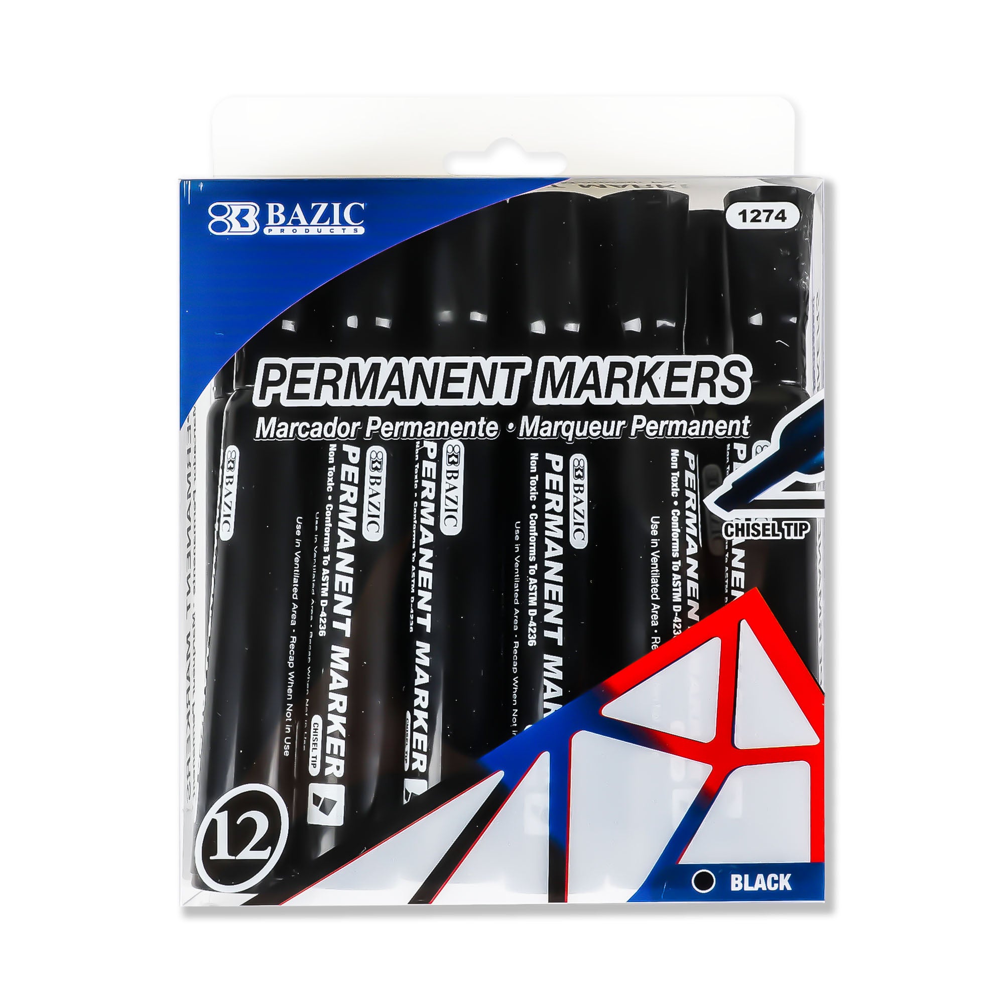 Black Colors Chisel Tip Desk Style Permanent Markers (12/Box)