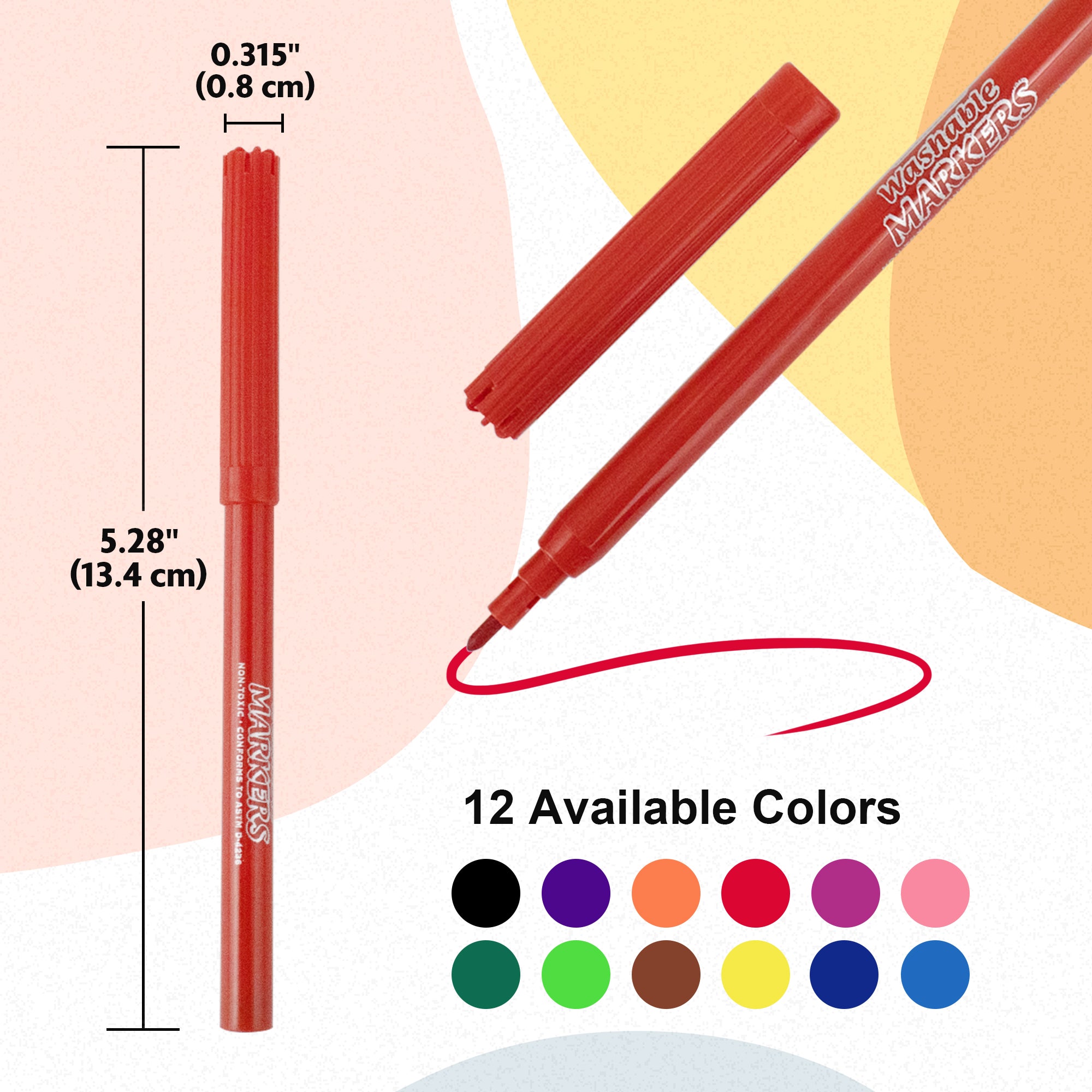 12 Classic Colors Fine Line Washable Markers