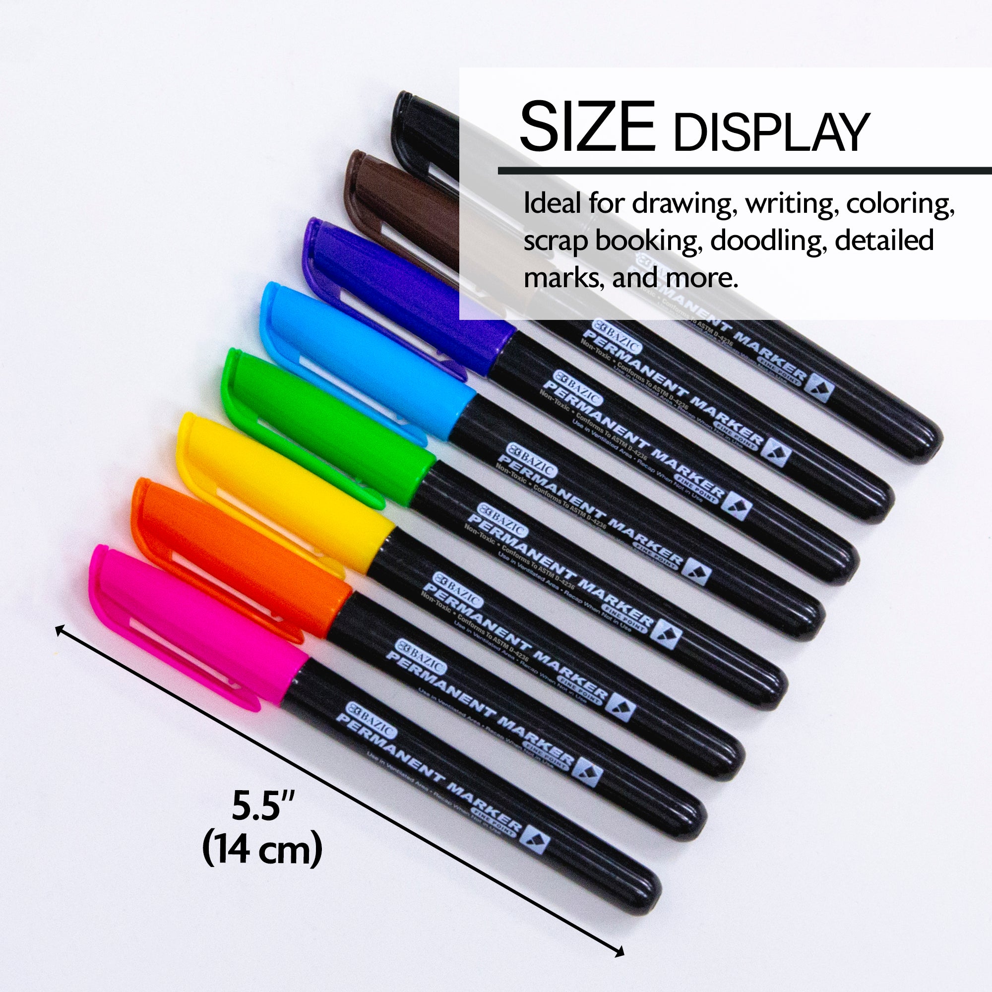Bright Colors Fine Tip Permanent Markers w/ Pocket Clip (8/Pack)
