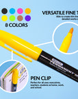 Bright Colors Fine Tip Permanent Markers w/ Pocket Clip (8/Pack)