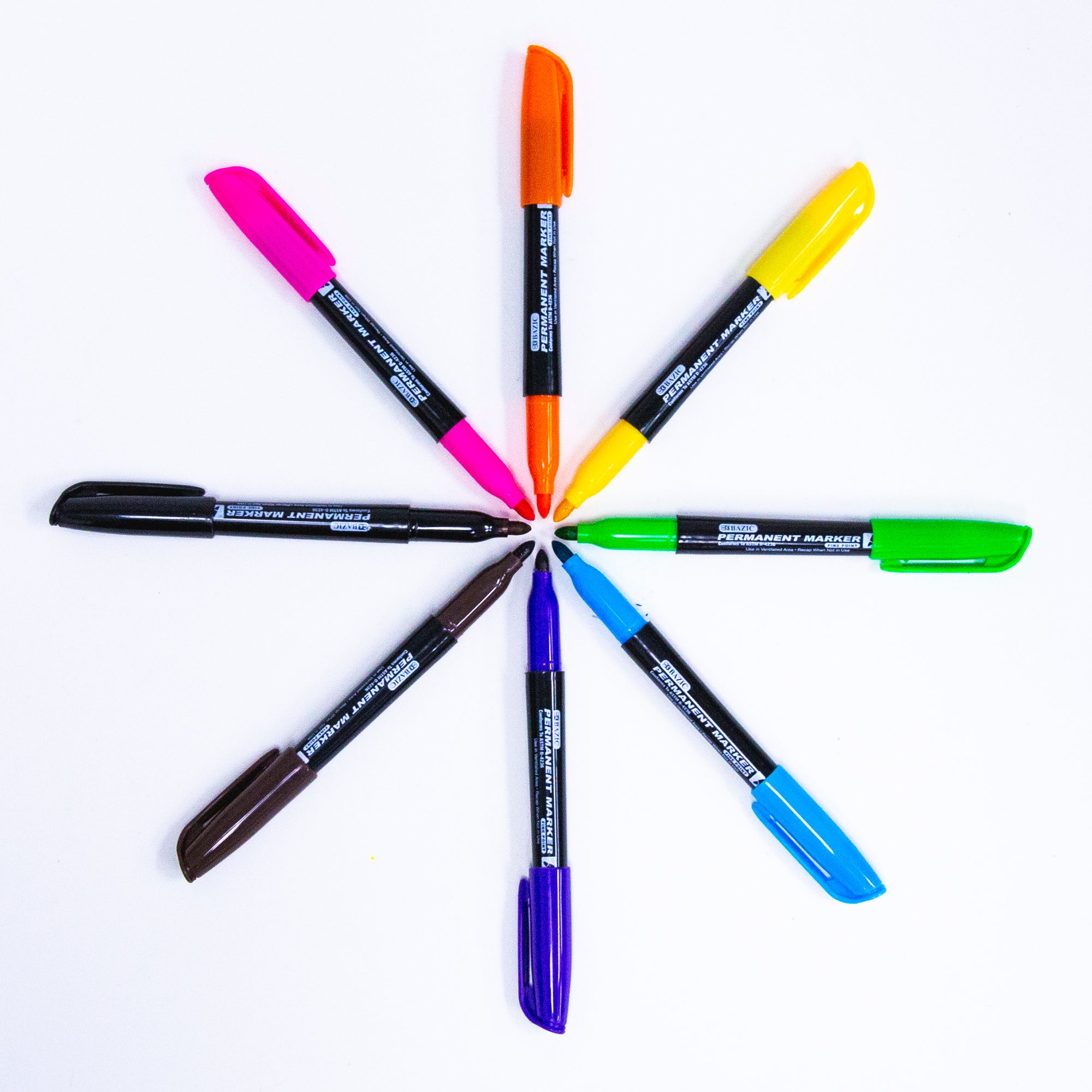Bright Colors Fine Tip Permanent Markers w/ Pocket Clip (8/Pack)