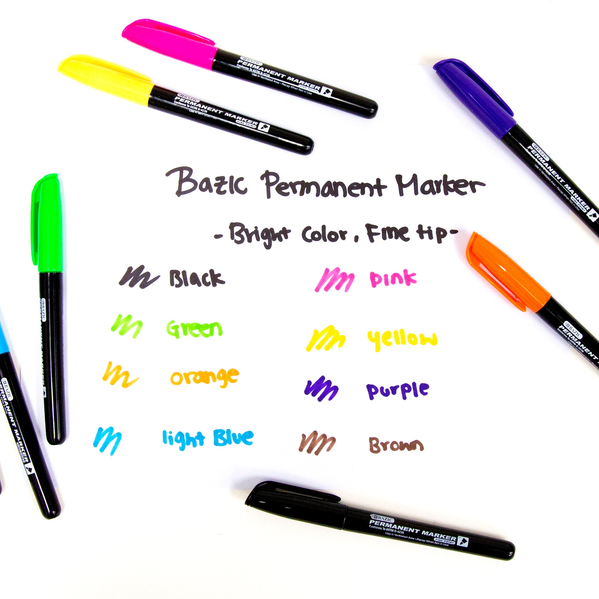 Bright Colors Fine Tip Permanent Markers w/ Pocket Clip (8/Pack)