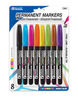 Bright Colors Fine Tip Permanent Markers w/ Pocket Clip (8/Pack)