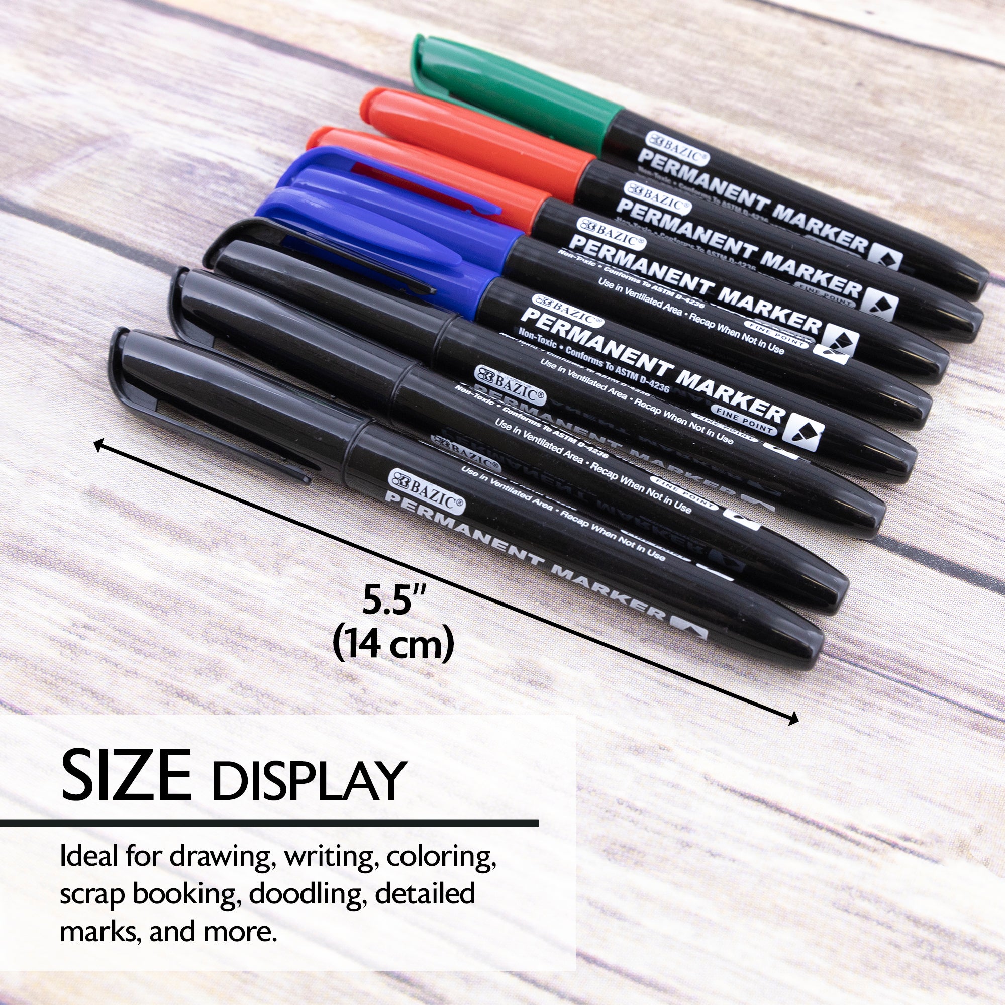 Assorted Colors Fine Tip Permanent Markers w/ Pocket Clip (8/Pack)