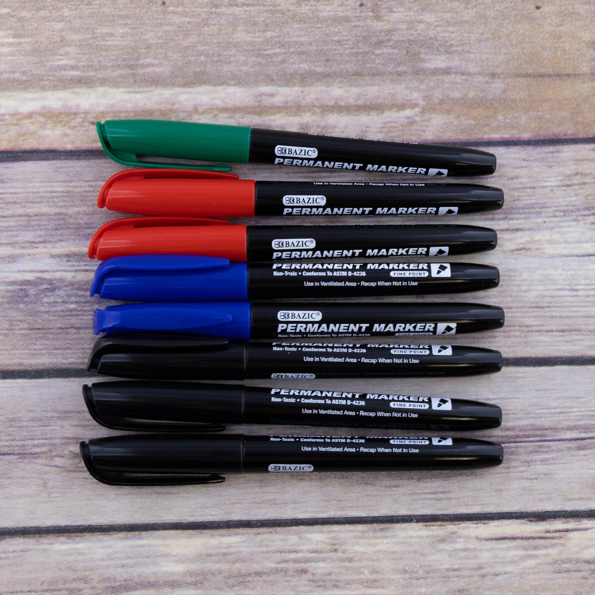 Assorted Colors Fine Tip Permanent Markers w/ Pocket Clip (8/Pack)