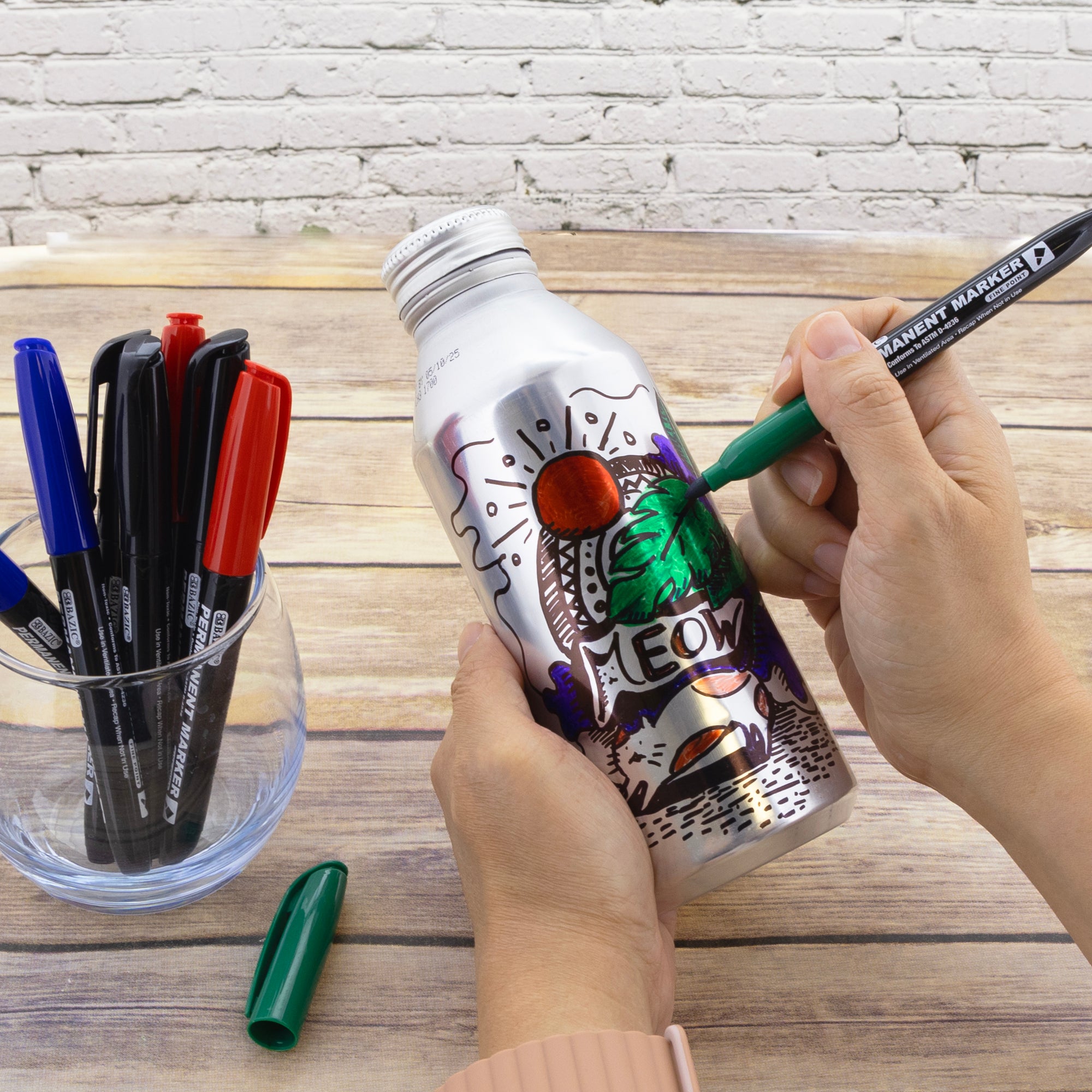 Assorted Colors Fine Tip Permanent Markers w/ Pocket Clip (8/Pack)