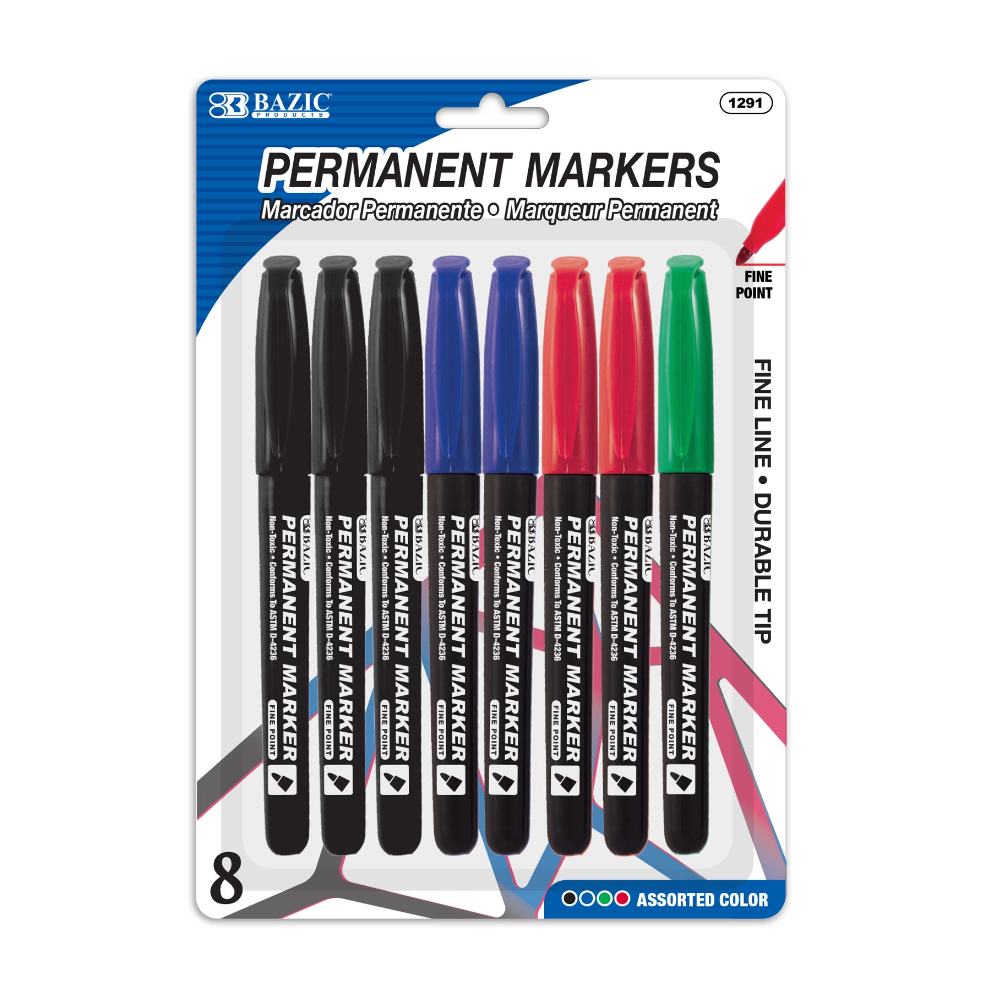 Assorted Colors Fine Tip Permanent Markers w/ Pocket Clip (8/Pack)