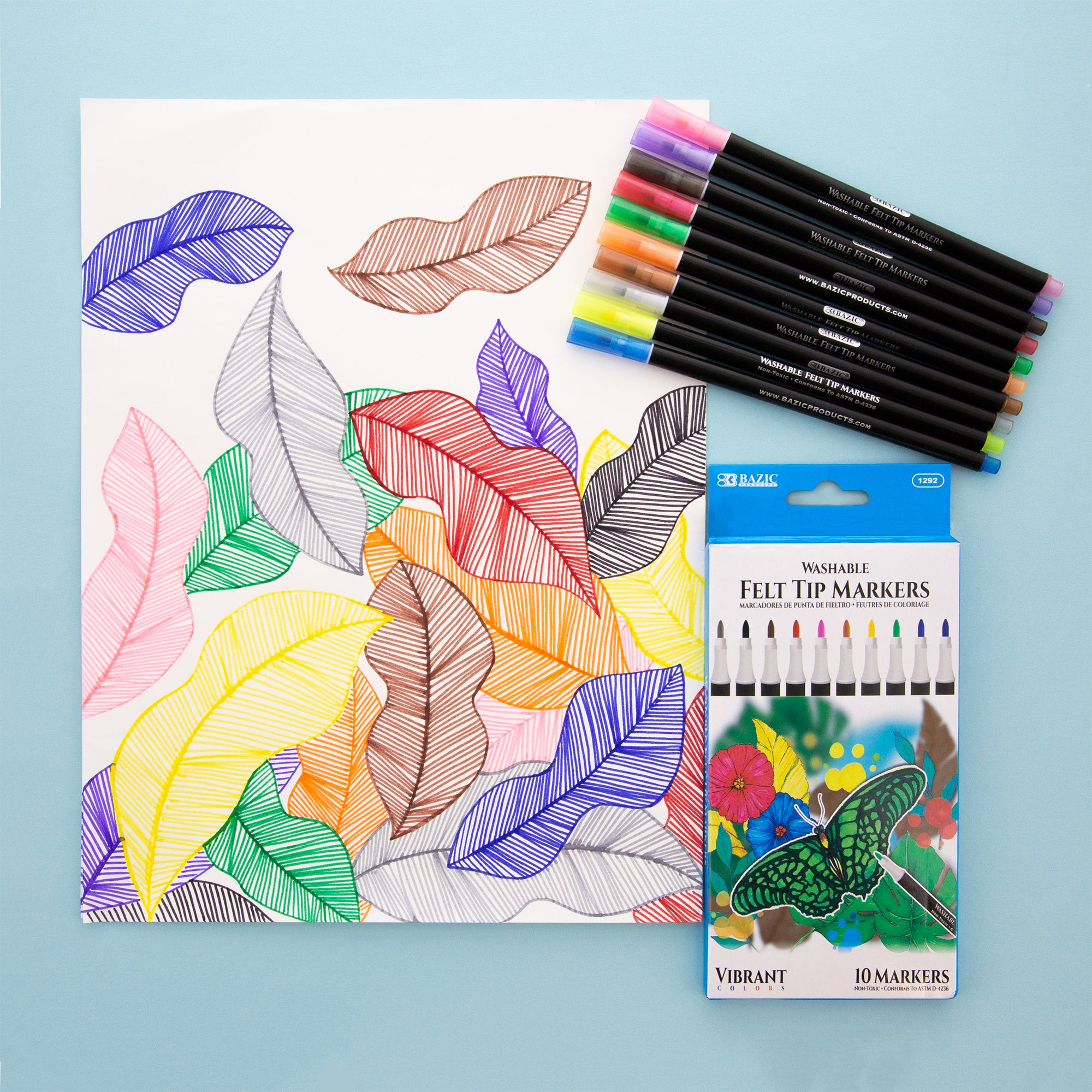 10 Colors Felt Tip Washable Markers