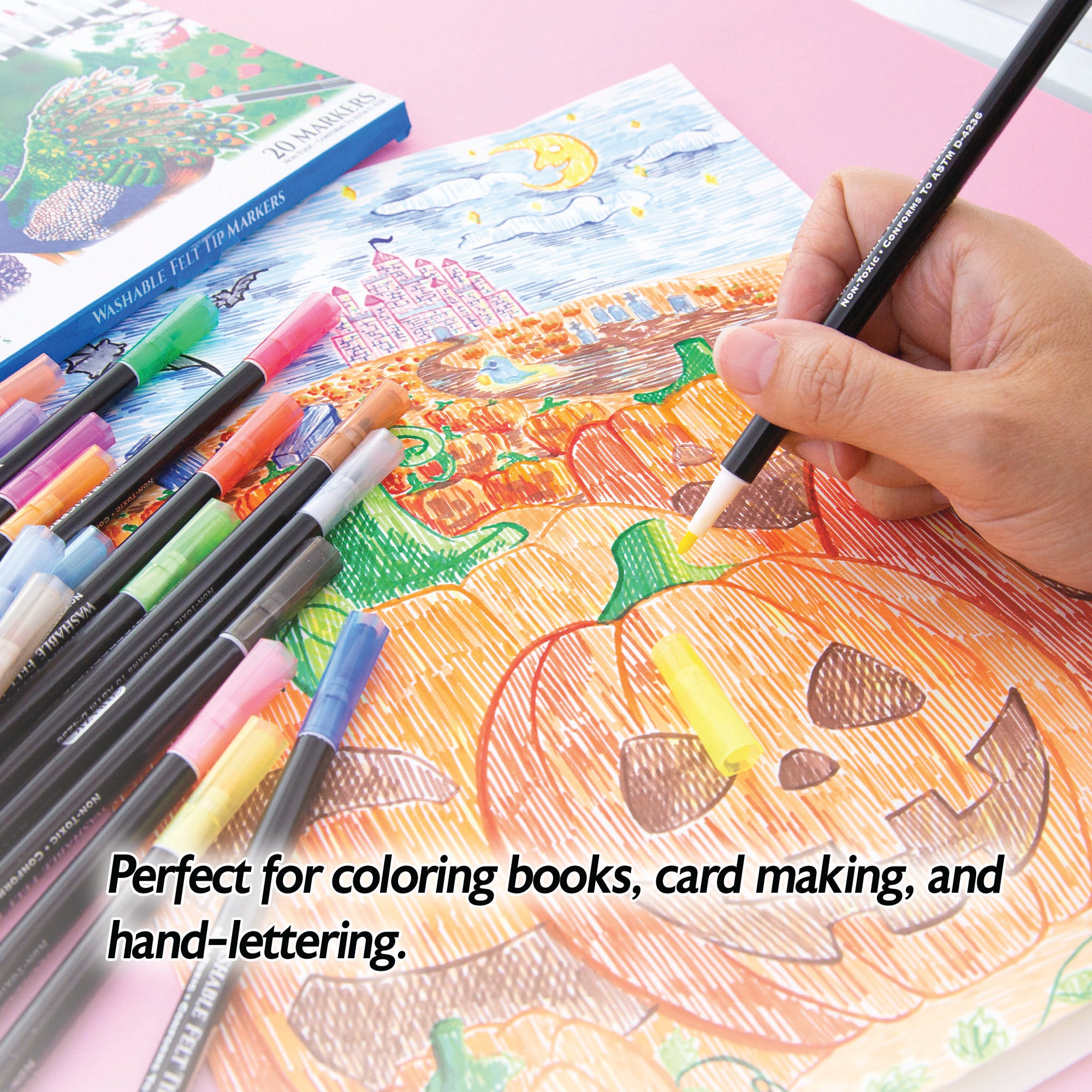 20 Colors Felt Tip Washable Markers