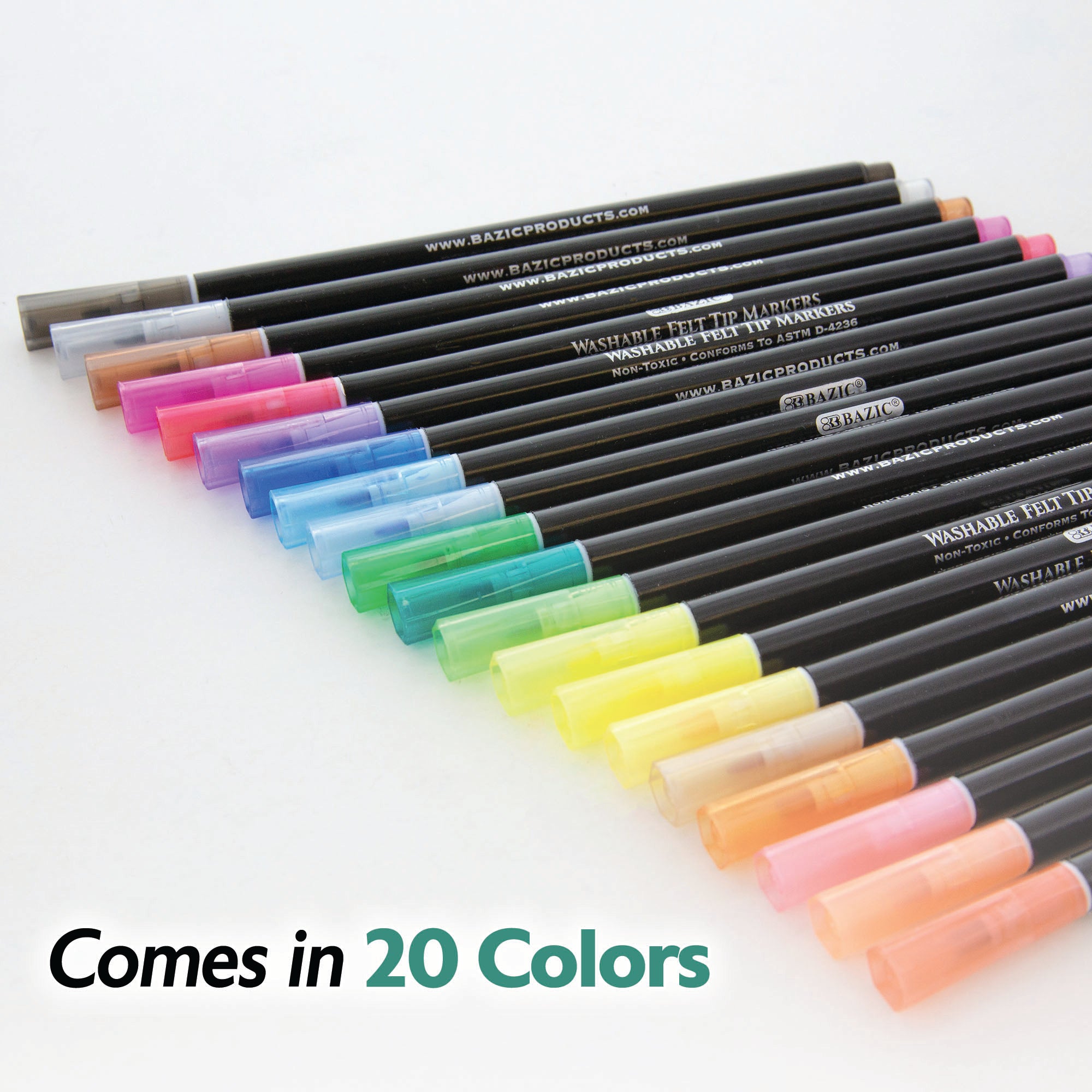 20 Colors Felt Tip Washable Markers