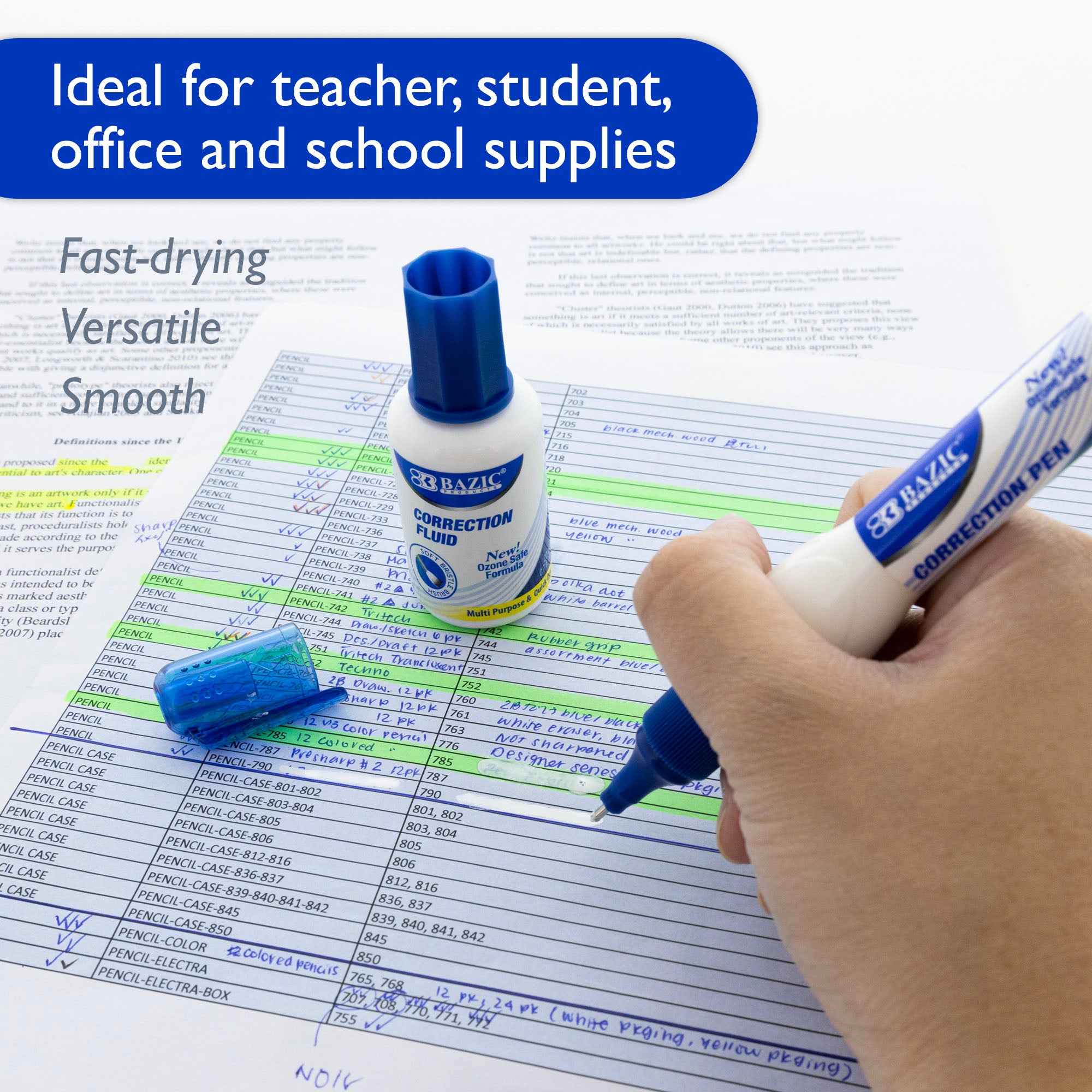 Metal Tip Correction Pen & Correction Fluid (2/Pack)