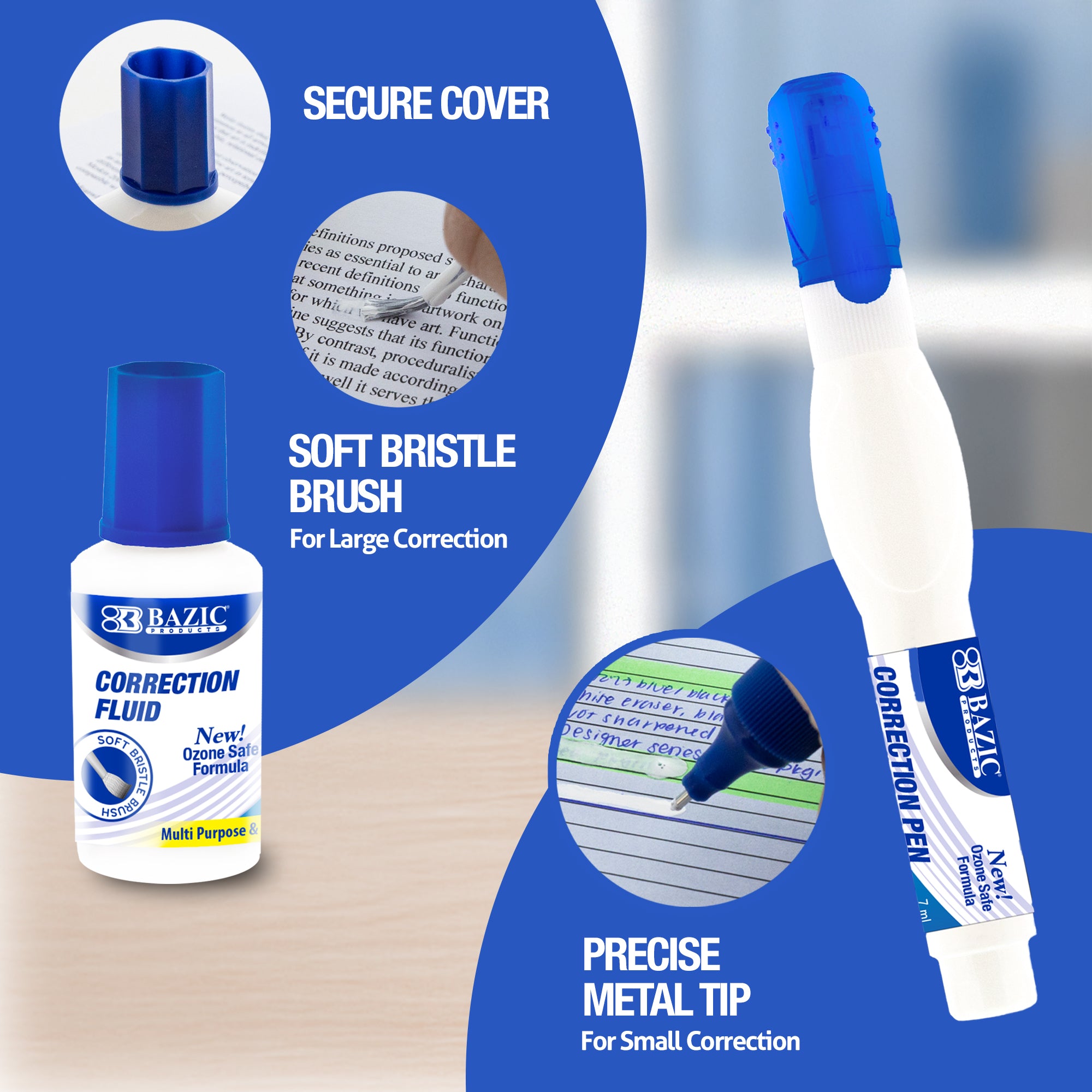 Metal Tip Correction Pen & Correction Fluid (2/Pack)