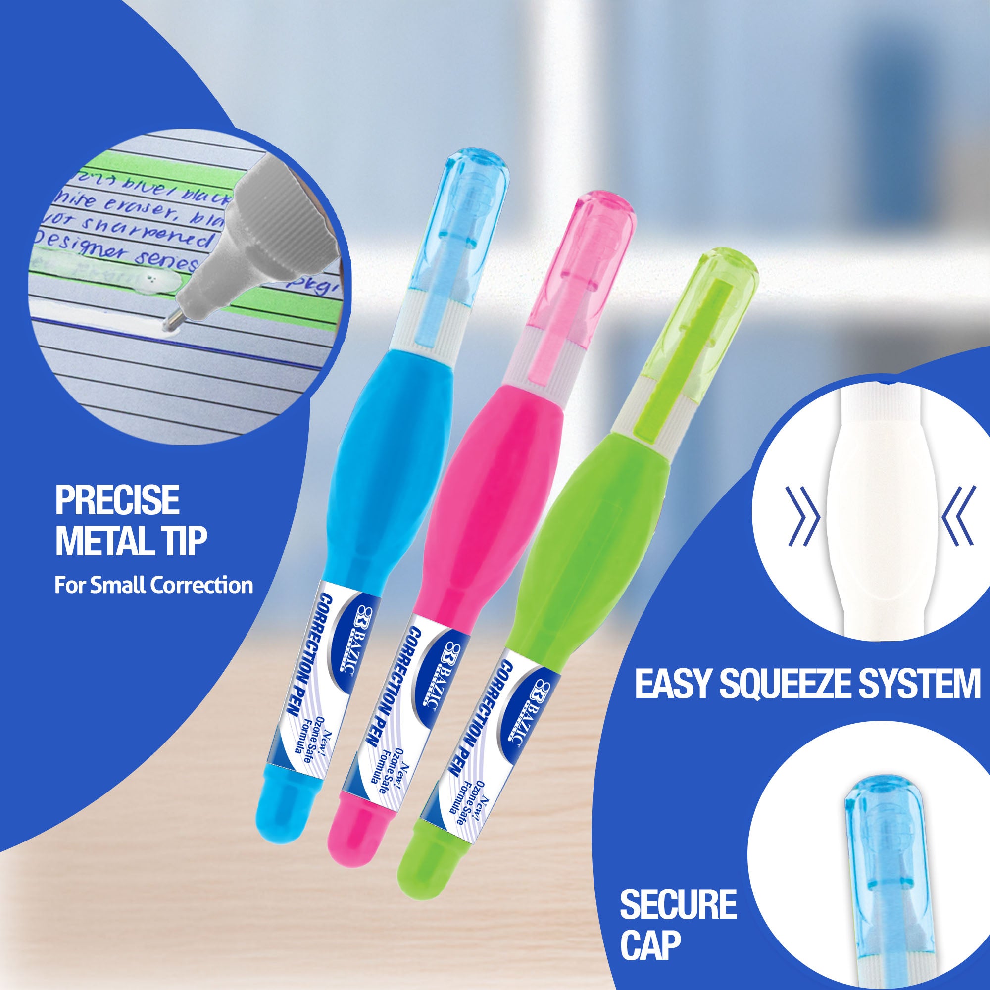 0.1 FL OZ (3 mL) Metal Tip Mini Correction Pen (3/Pack)