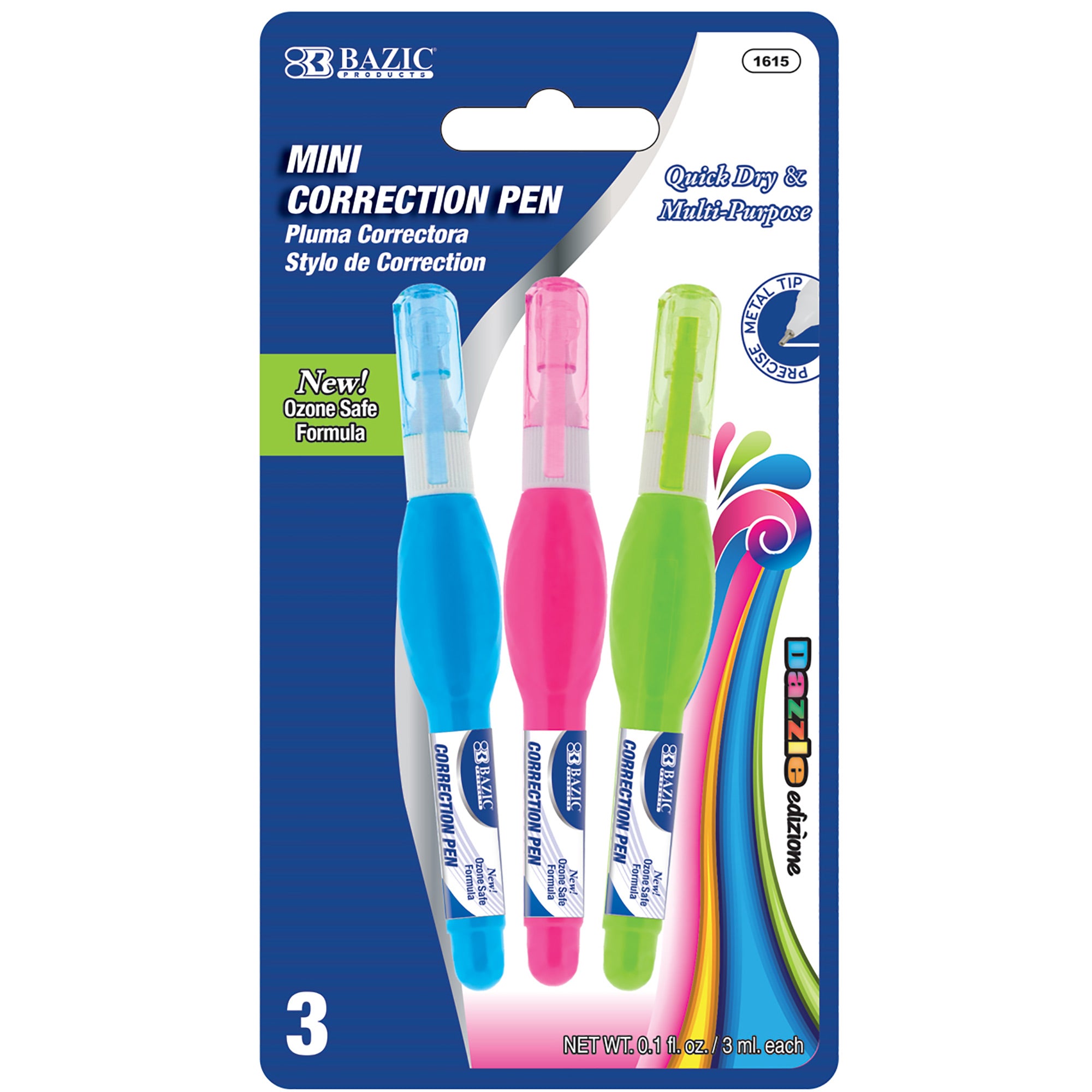 0.1 FL OZ (3 mL) Metal Tip Mini Correction Pen (3/Pack)