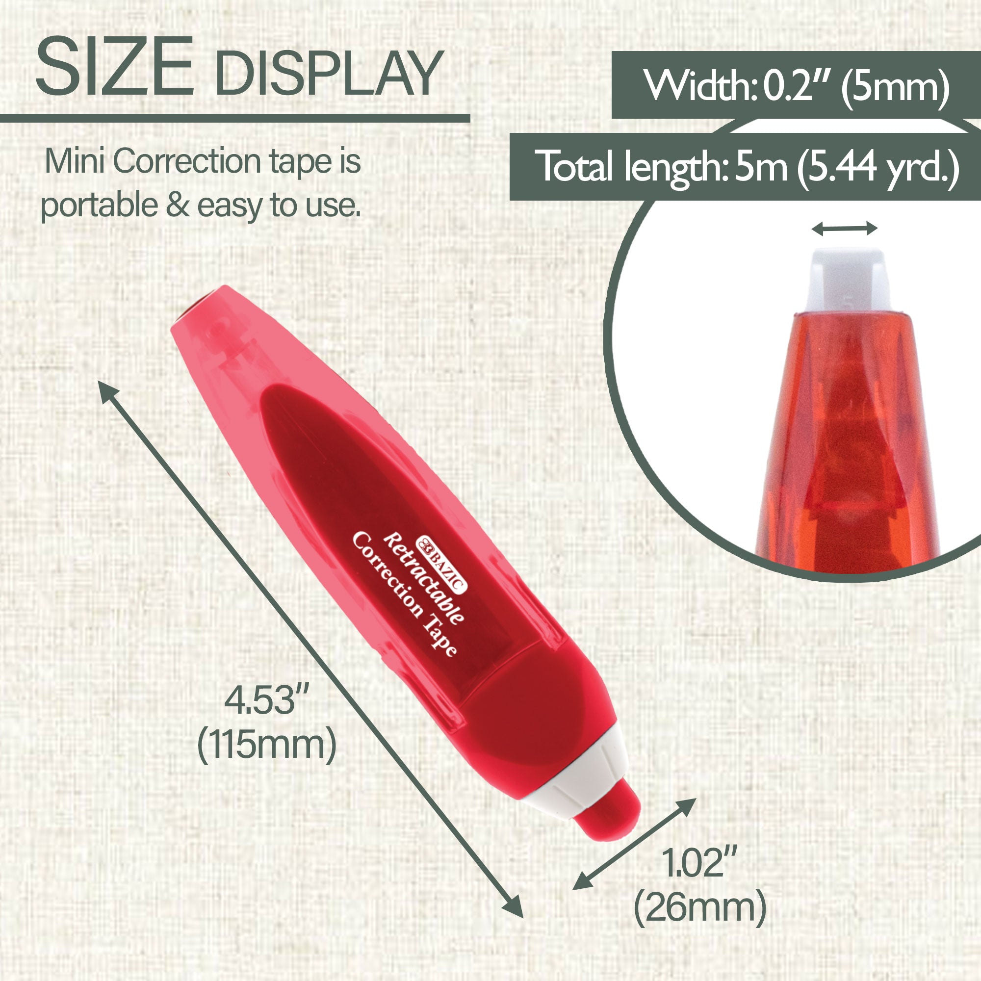 5 mm x 196" Retractable Correction Tape