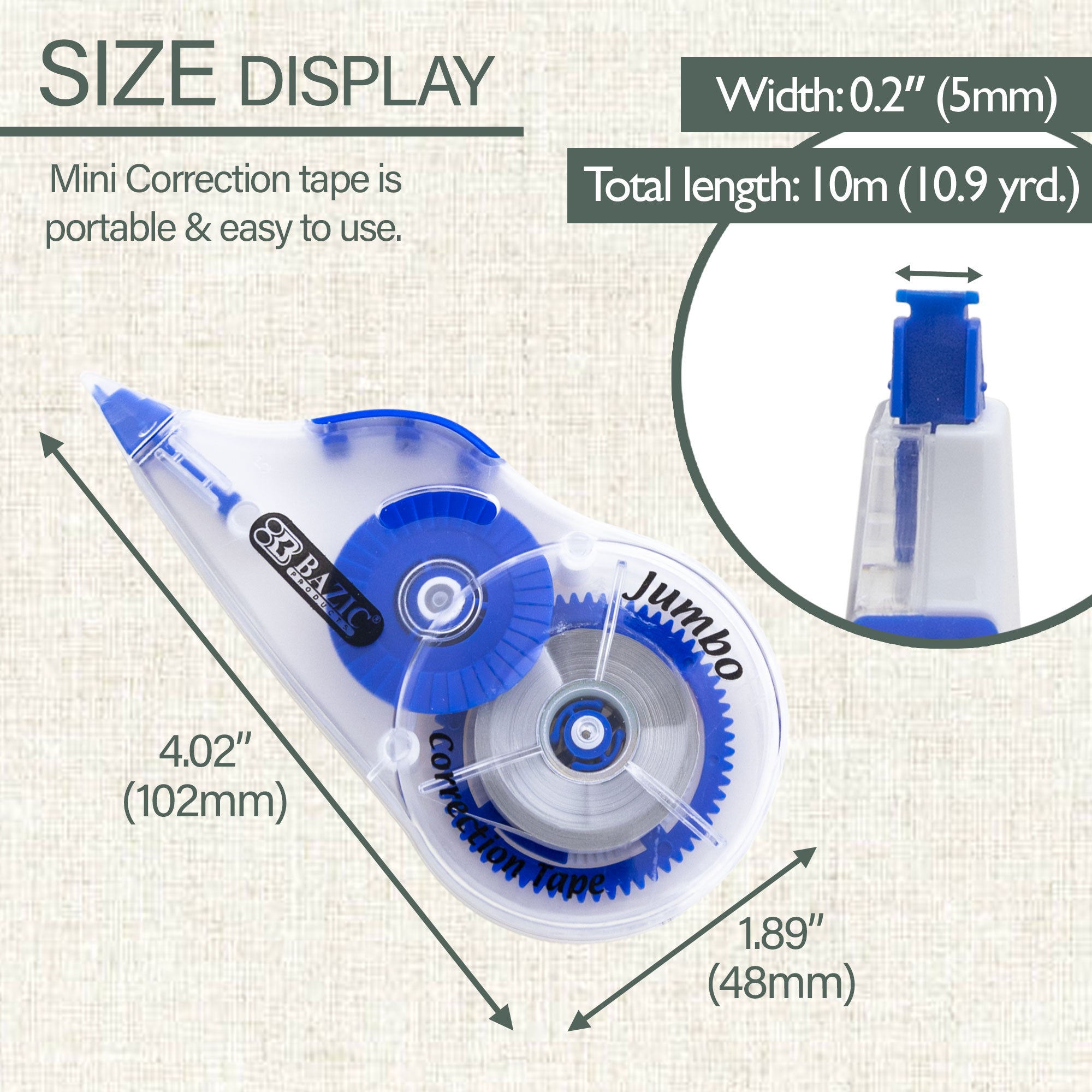 5 mm x 394" Jumbo Correction Tape W/ Grip (10/Pack)