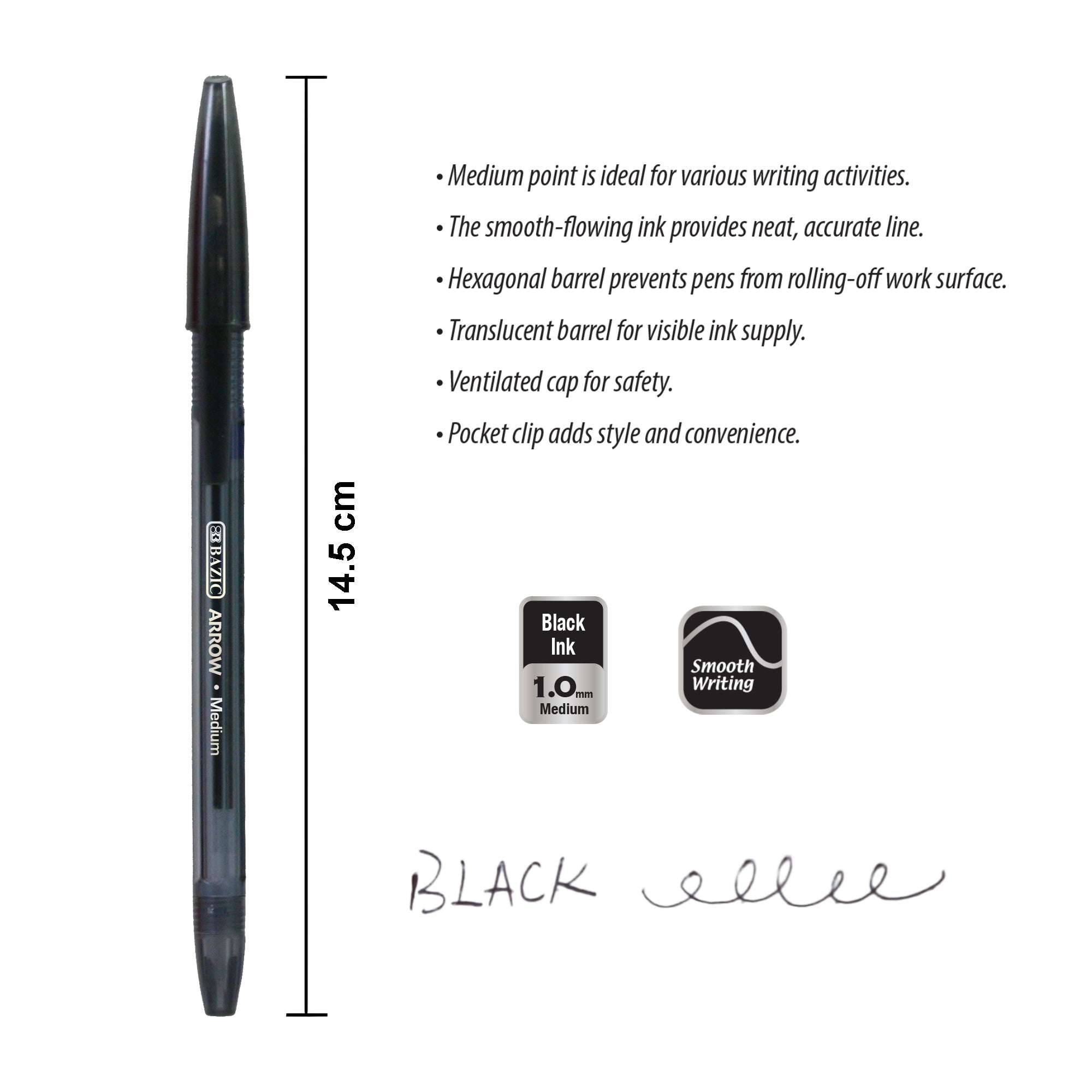 Arrow Black Stick Pen (10/Pack)
