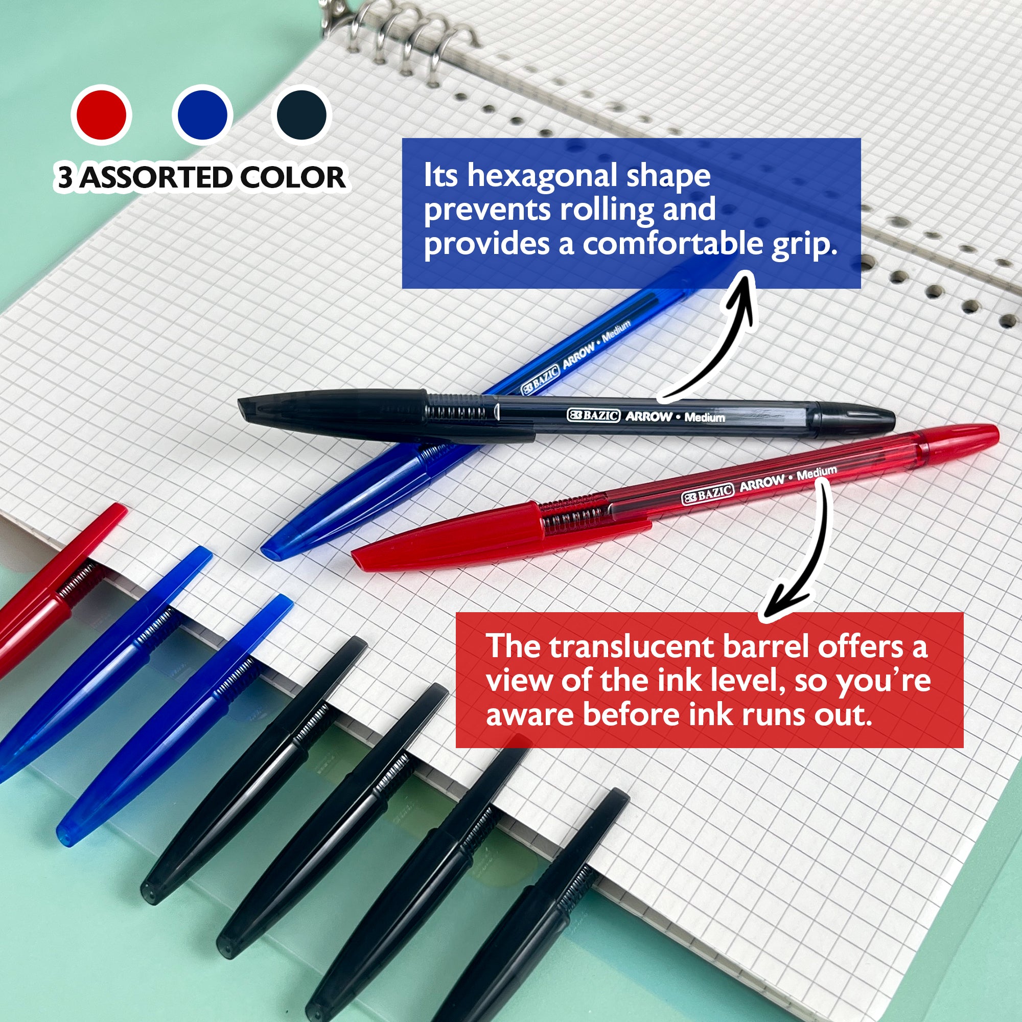 Arrow Assorted Color Stick Pen (10/Pack)