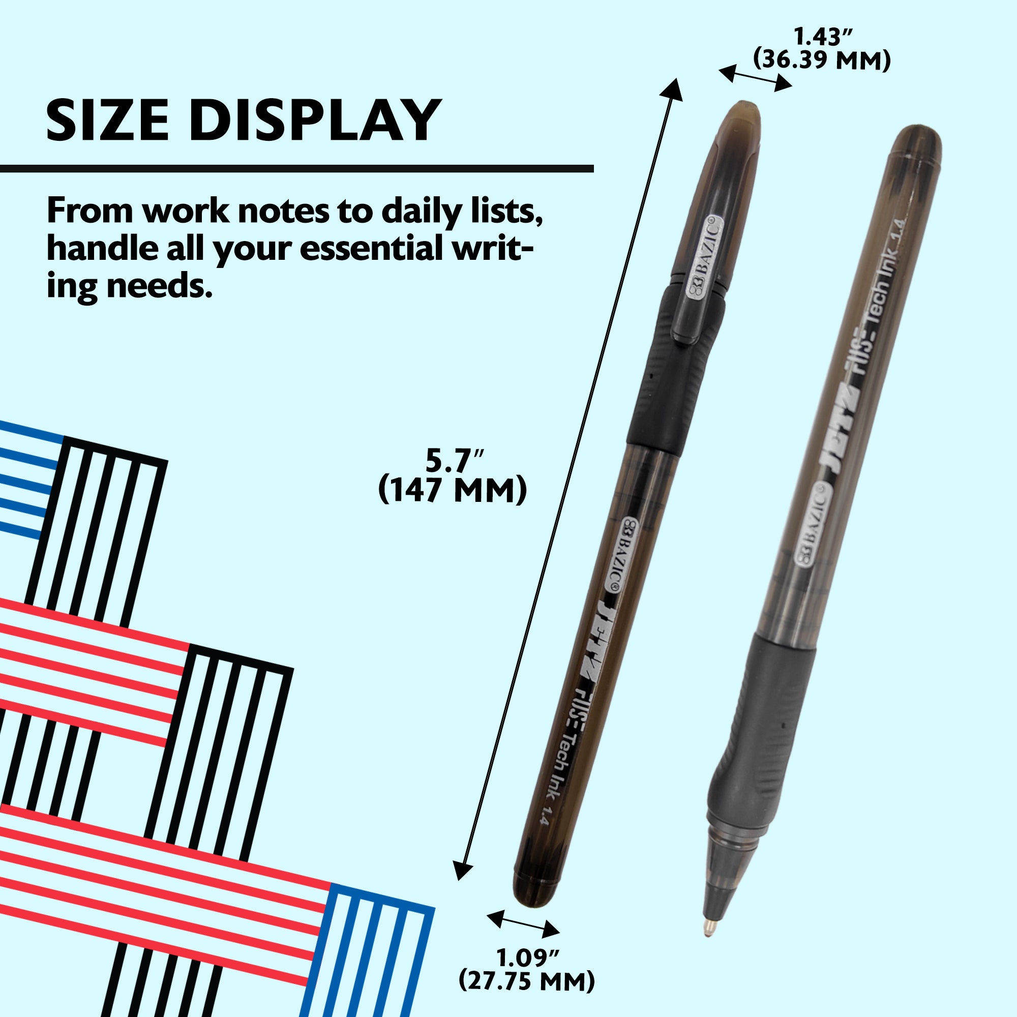 Jetz 1.4 mm Tip Black FUSE Tech Ink Pen w/ Cushion Grip (5/Pack)