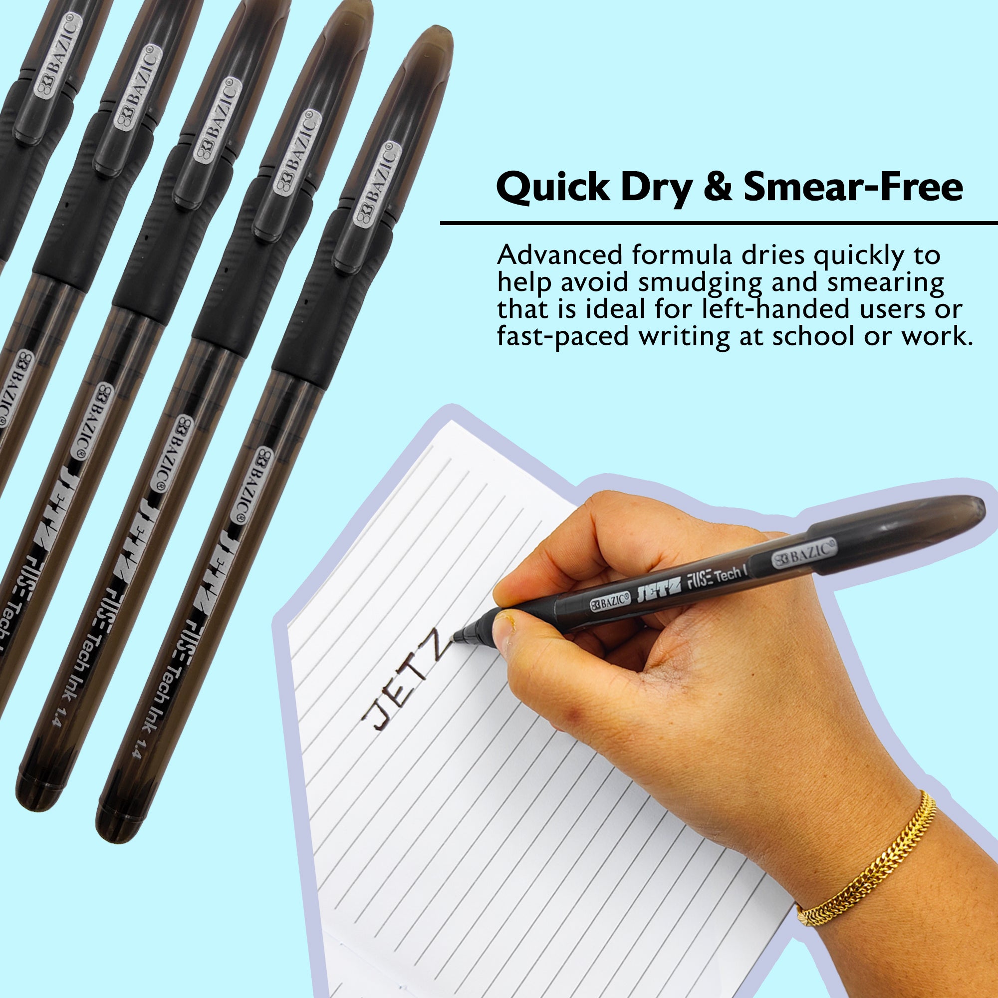 Jetz 1.4 mm Tip Black FUSE Tech Ink Pen w/ Cushion Grip (5/Pack)