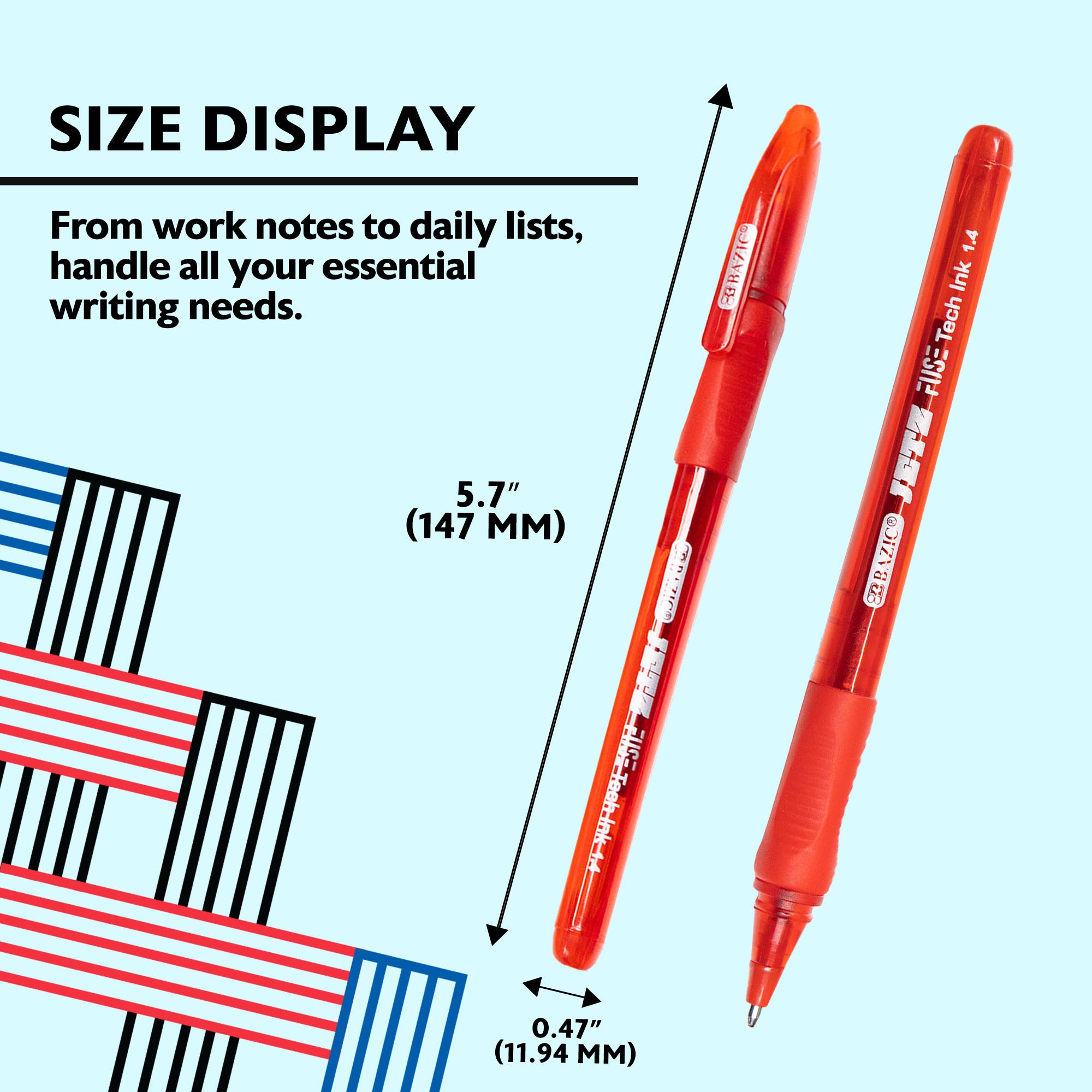 Jetz 1.4 mm Tip Asst. Color FUSE Tech Ink Pen w/ Cushion Grip (8/Pack)