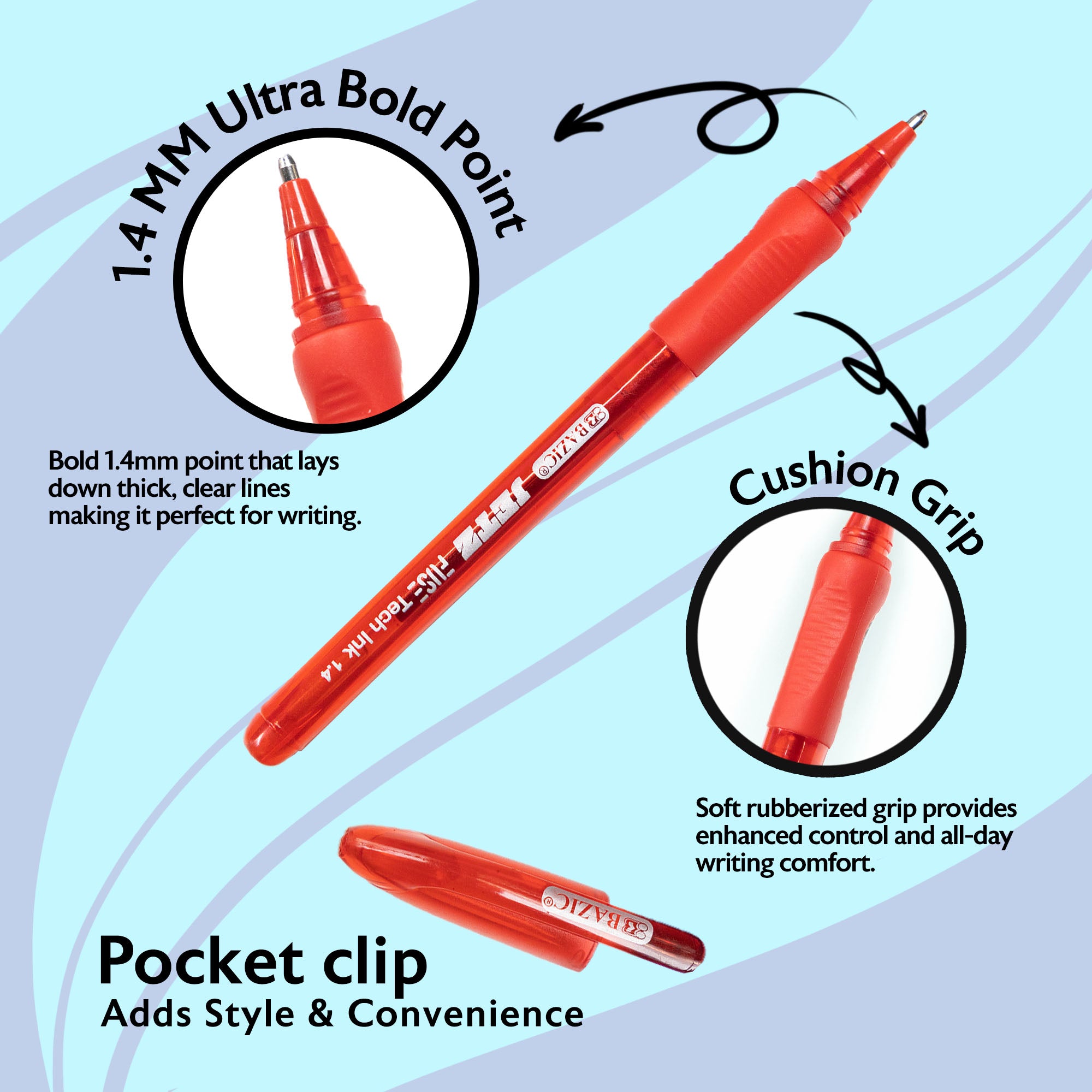 Jetz 1.4 mm Tip Asst. Color FUSE Tech Ink Pen w/ Cushion Grip (8/Pack)