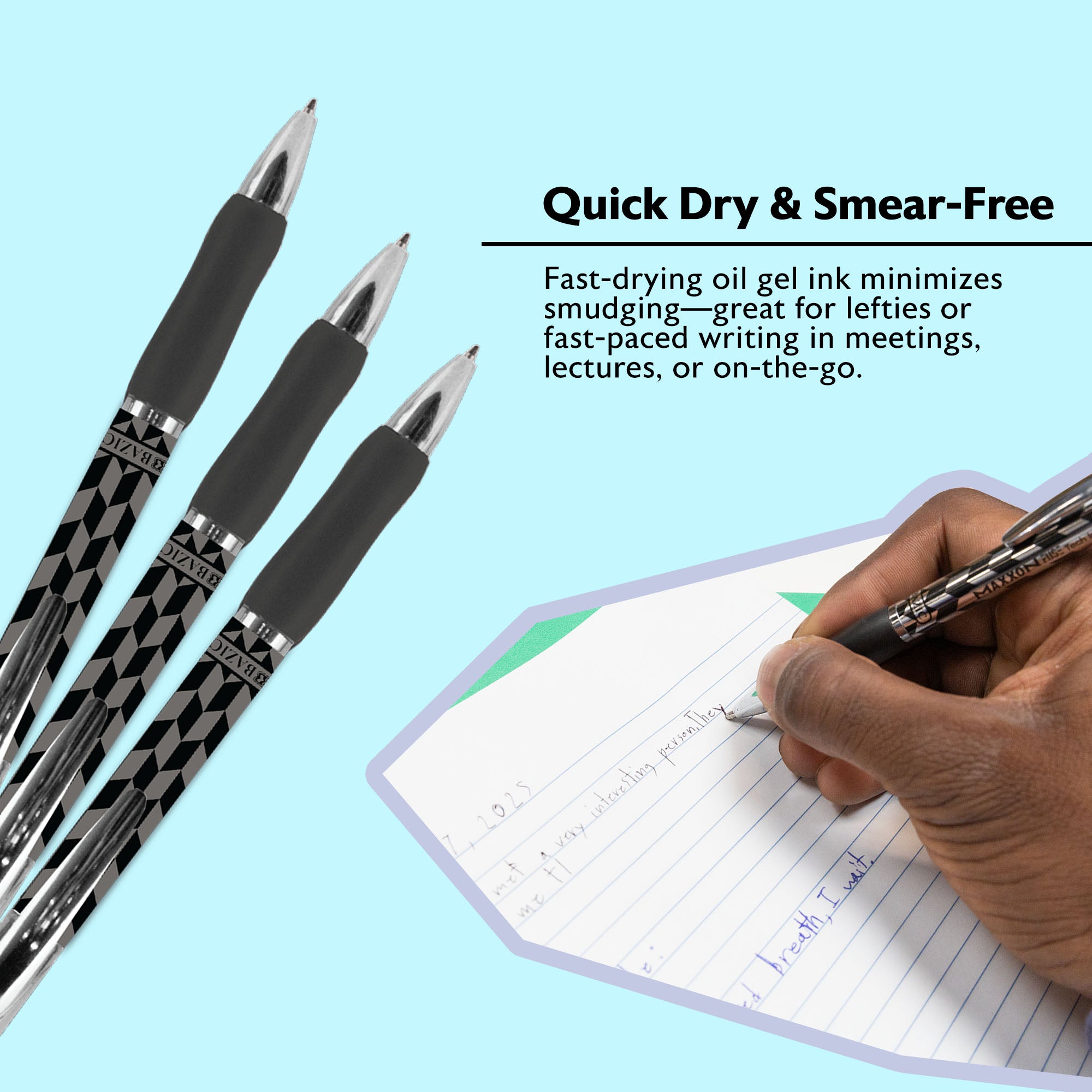 Maxxon 1.4 mm Tip Black FUSE Tech Ink Retractable Pen w/ Cushion Grip (4/Pack)