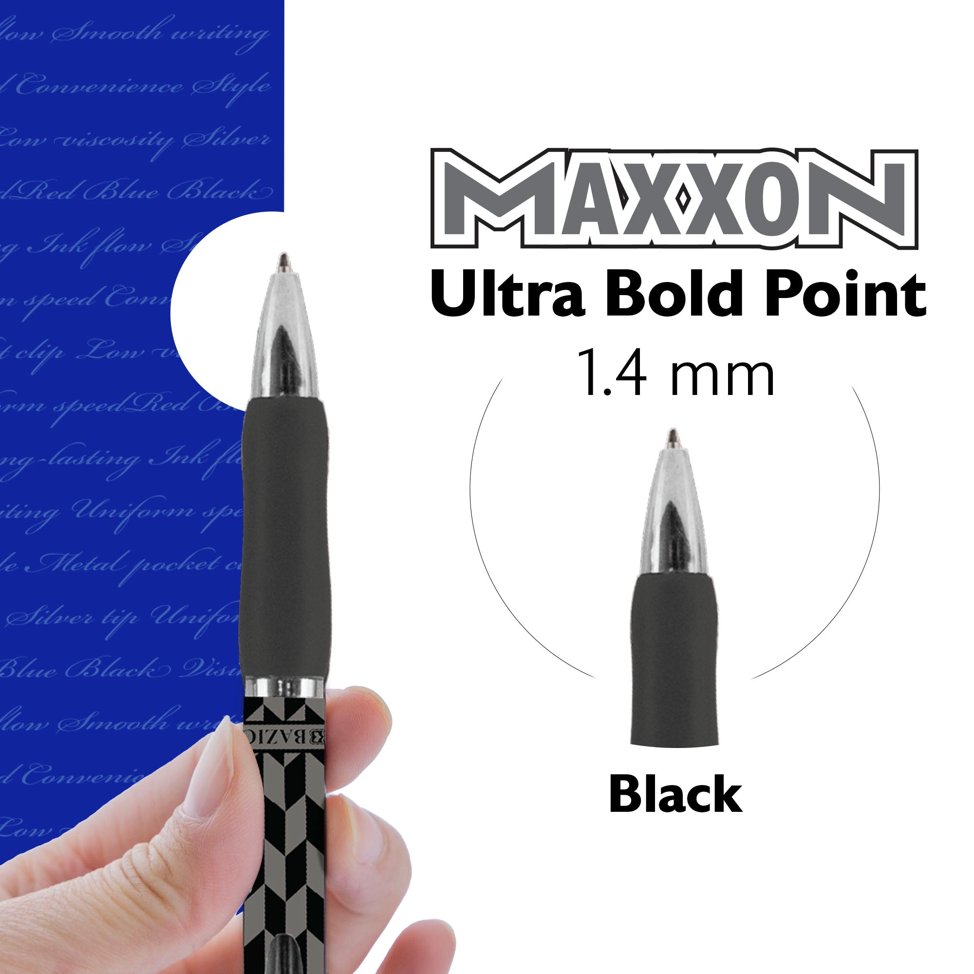 Maxxon 1.4 mm Tip Black FUSE Tech Ink Retractable Pen w/ Cushion Grip (4/Pack)